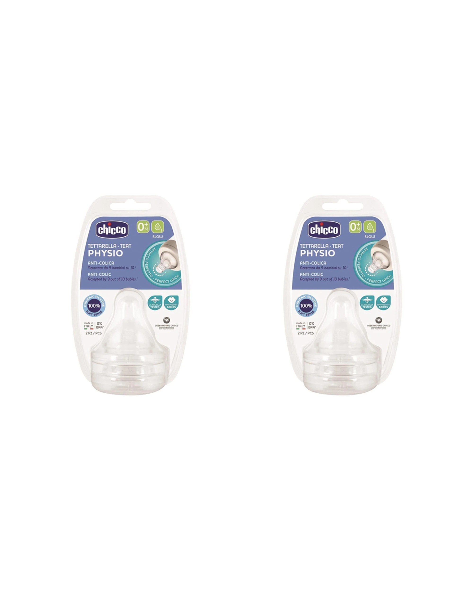 1 Chicco 2x 2pc Nursing Perfect5 Baby Slow Flow Silicone Teat Ultra Soft Feeding - Multi, 1 of 2