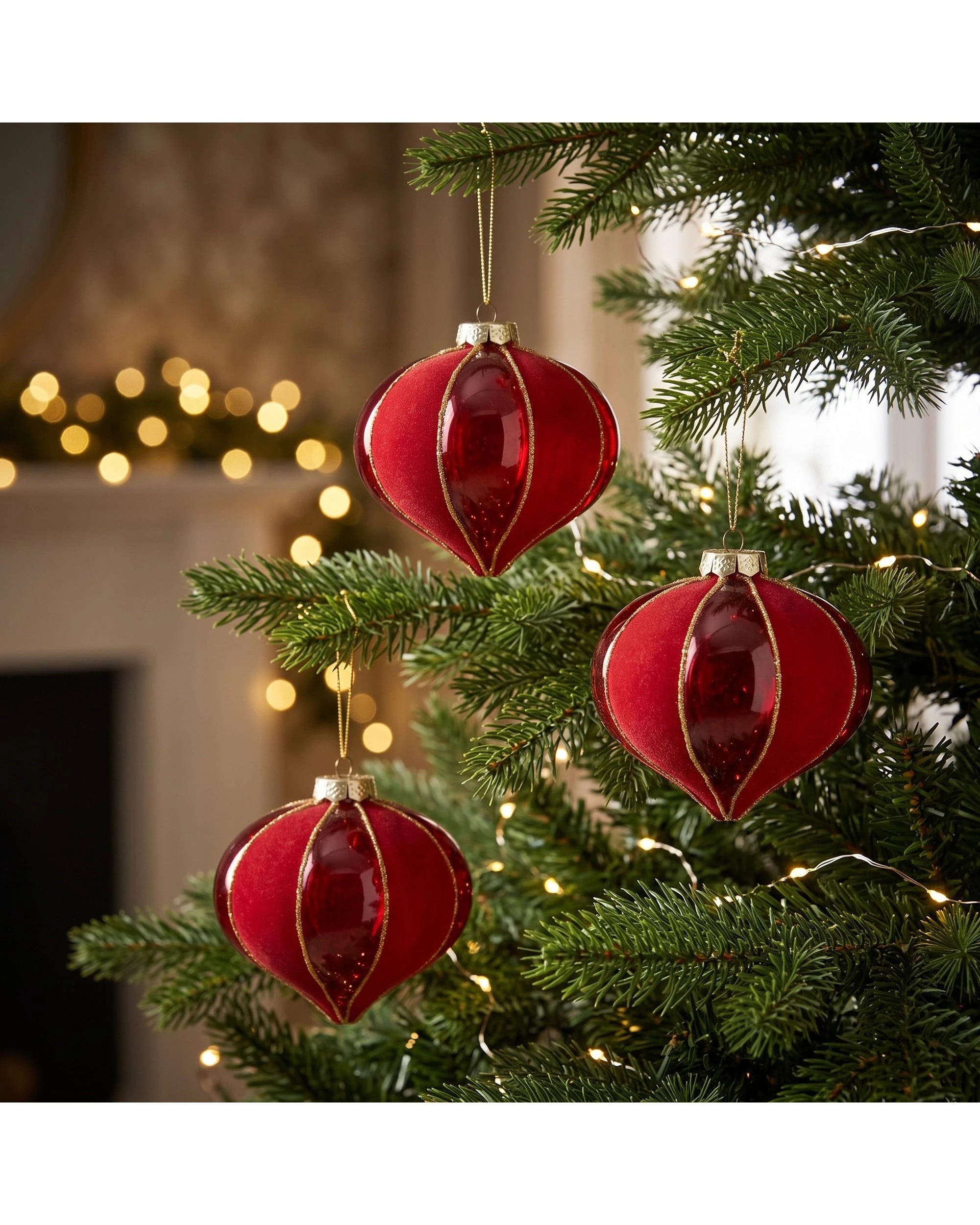 7 Christabelle 6 Red Glass Christmas Baubles Onion Shape 10cm Xmas Tree Decorations Hanging Ornaments Gift Boxed Set - Red, 7 of 7