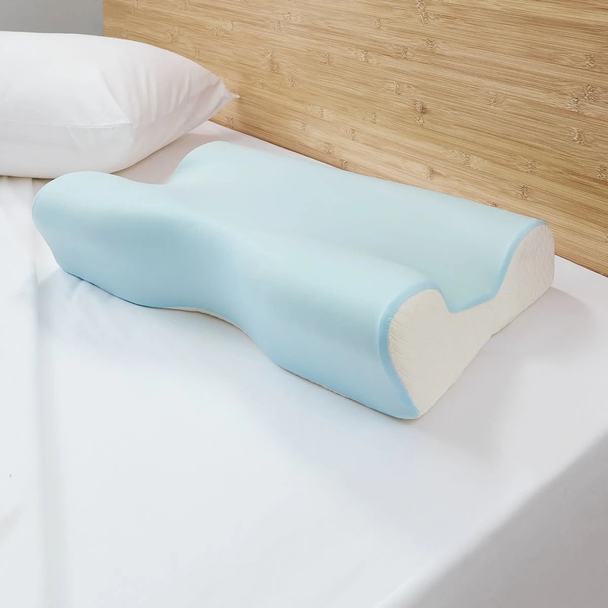 4 Ergonomic Memory Foam Pillow - Medium Profile, Blue and White, 4 of 10