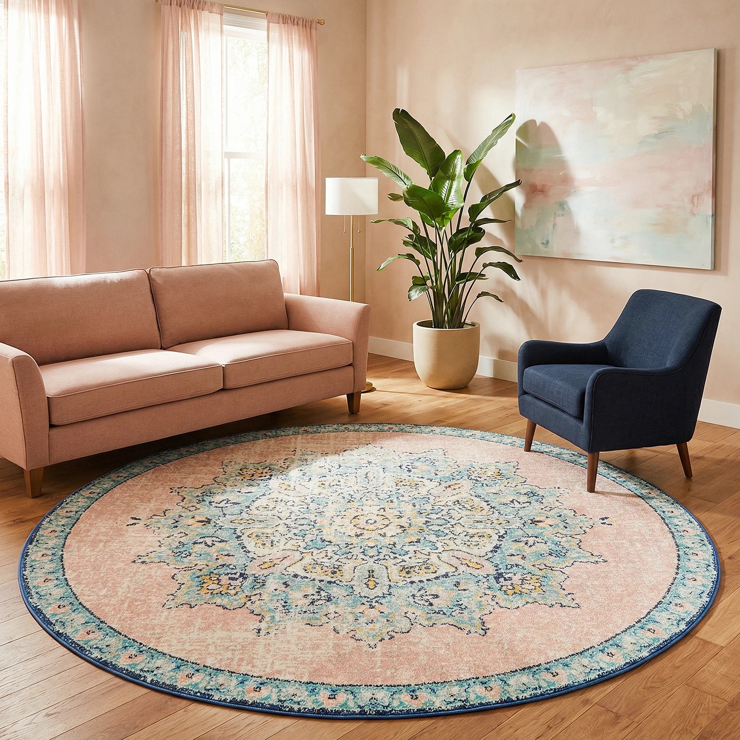 2 Common Ground Rugs Mason 706 240x240cm - Large Round Power Loomed Pet Friendly Rug - Pink, 2 of 7