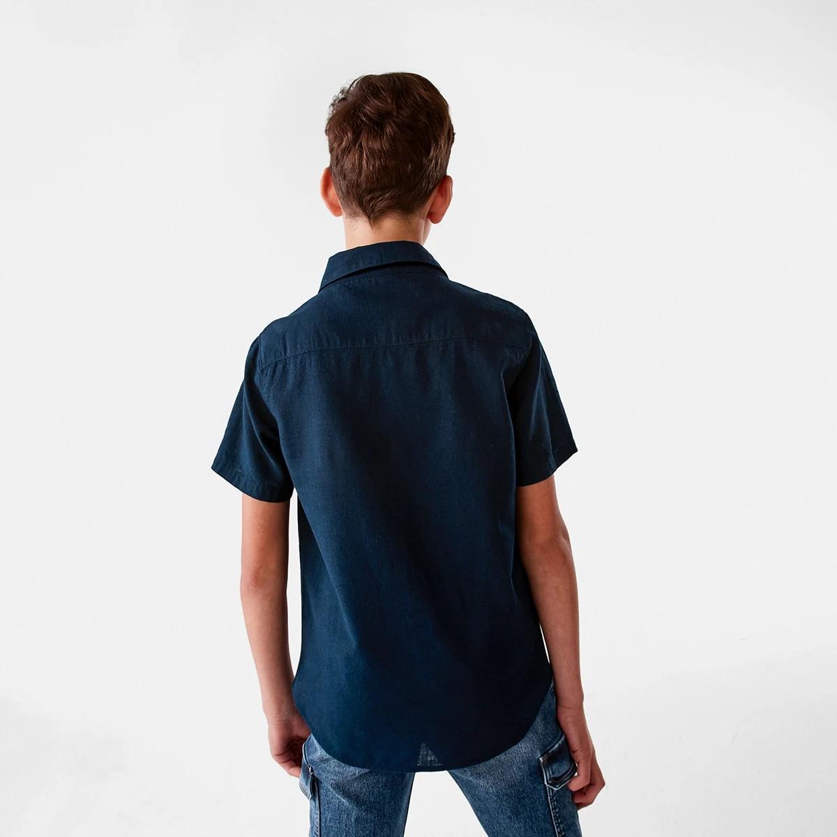2 Short Sleeve Linen Shirt Dress Navy, 2 of 9
