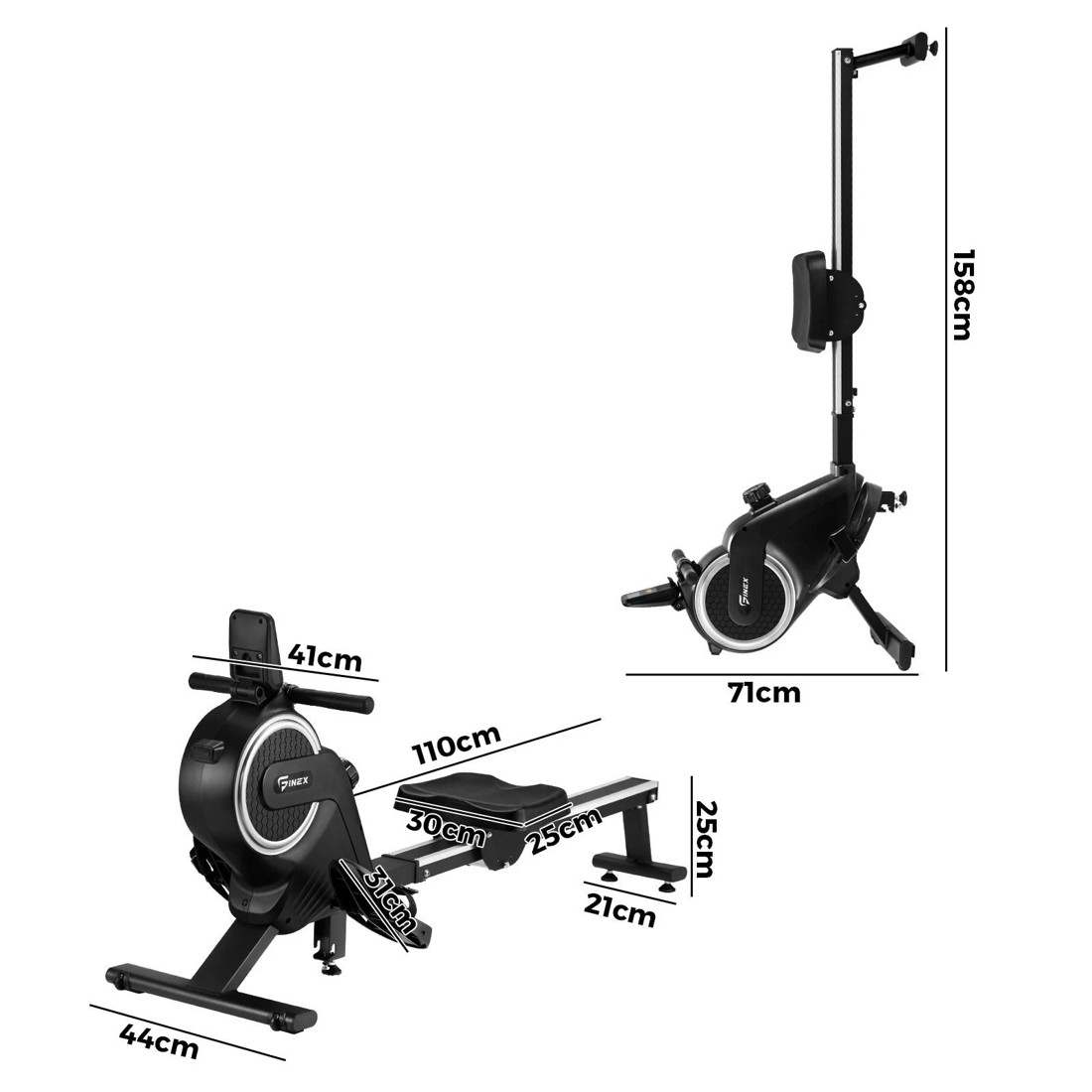 2 Finex Rowing Machine Rower Magnetic Aluminium - Black, 2 of 8
