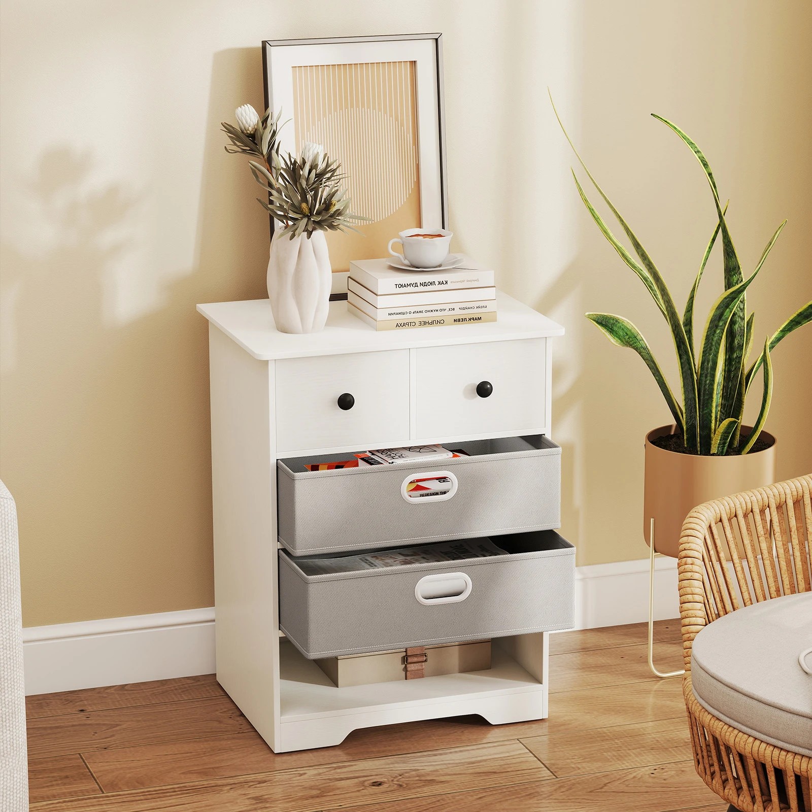 2 Costway Modern 4 Chest of Drawers Freestanding Nightstand Bedside Table, 2 of 3