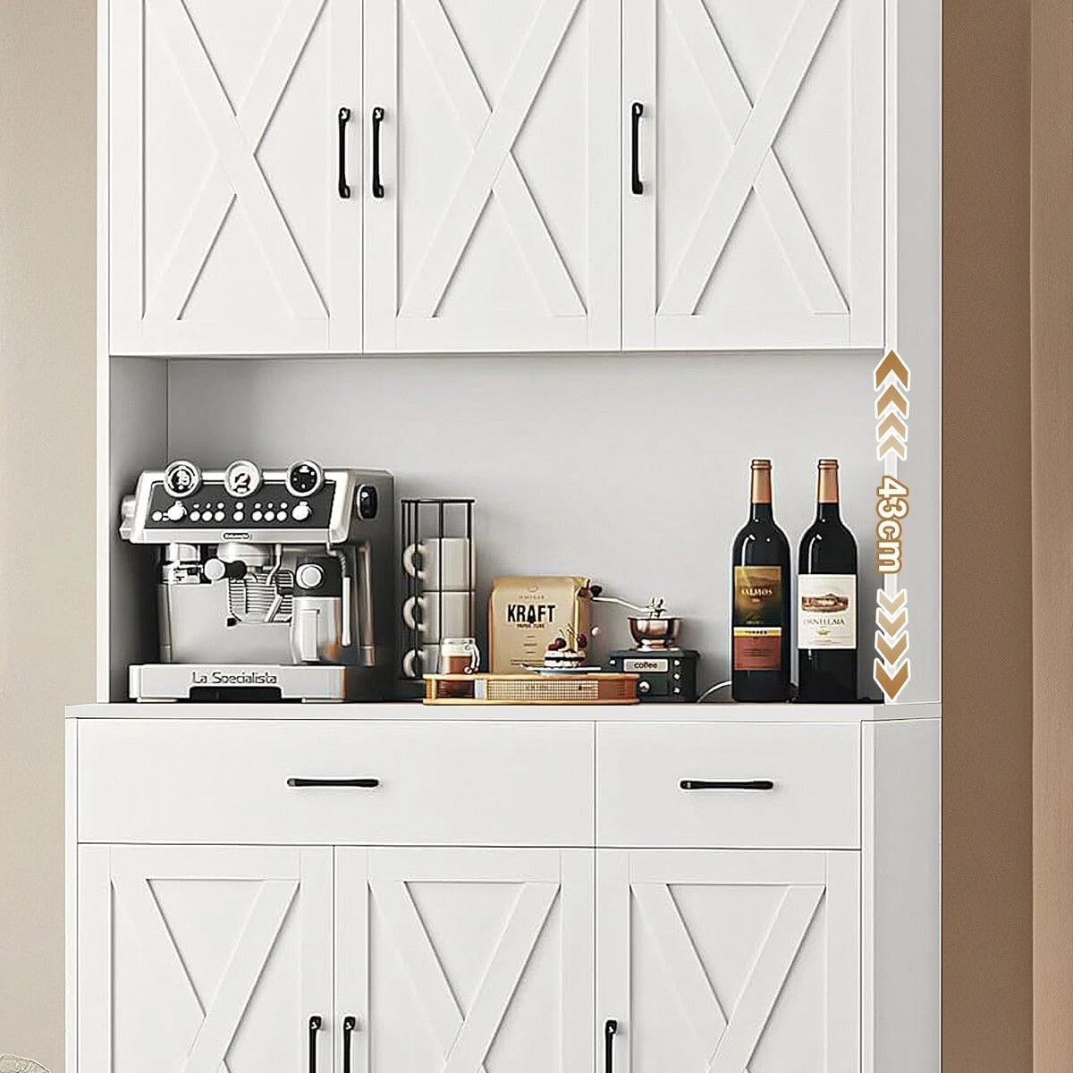 3 Ausway Sideboard Buffet Pantry Cupboard Hutch Dresser - White, 3 of 5