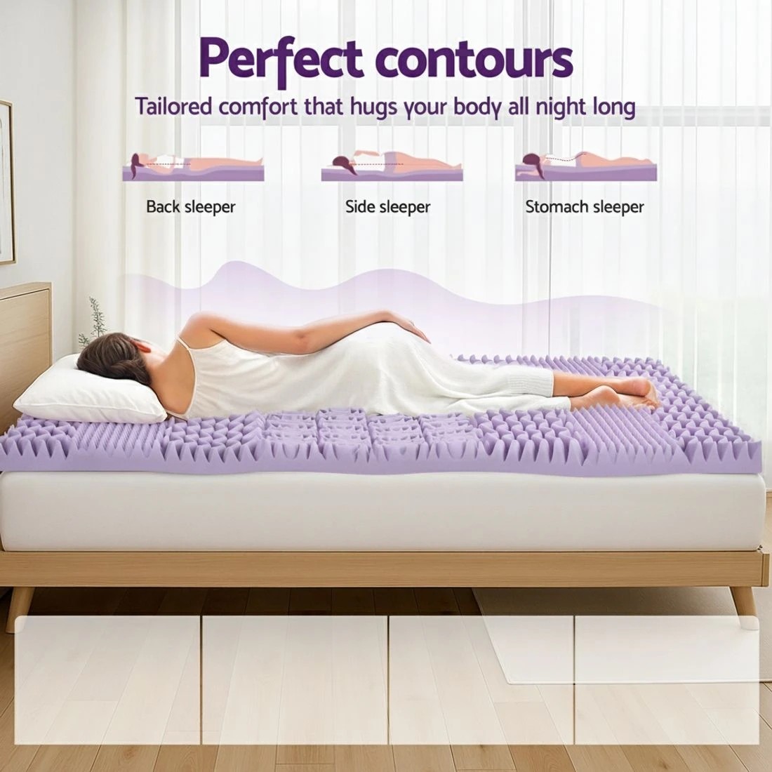 4 Giselle 8cm Memory Foam Mattress Topper Lavender Infused Bamboo Cover 7-Zone King Single - Purple, 4 of 9