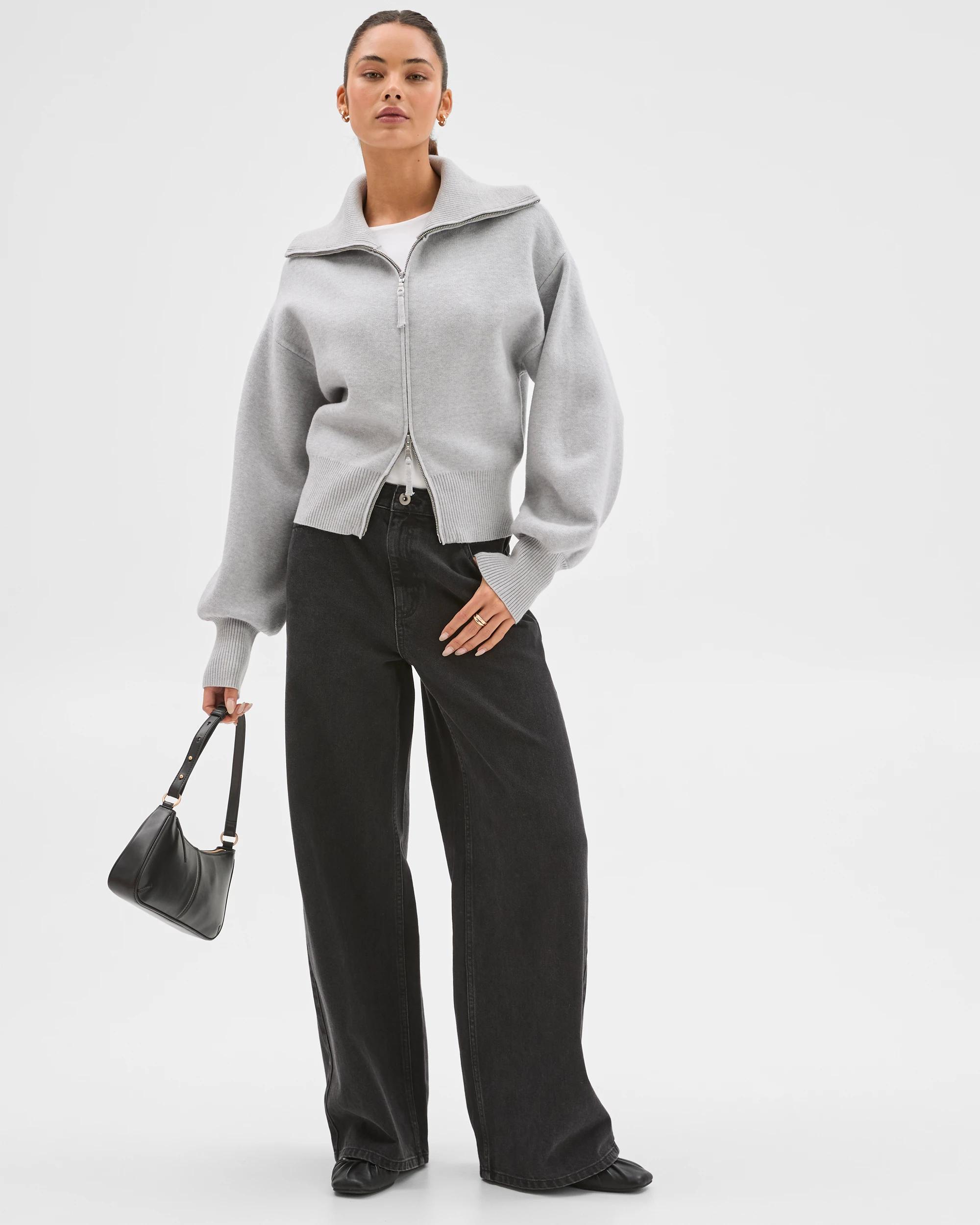2 Lily Loves Long Cocoon Sleeve Zip Through Cardigan GREY, 2 of 8