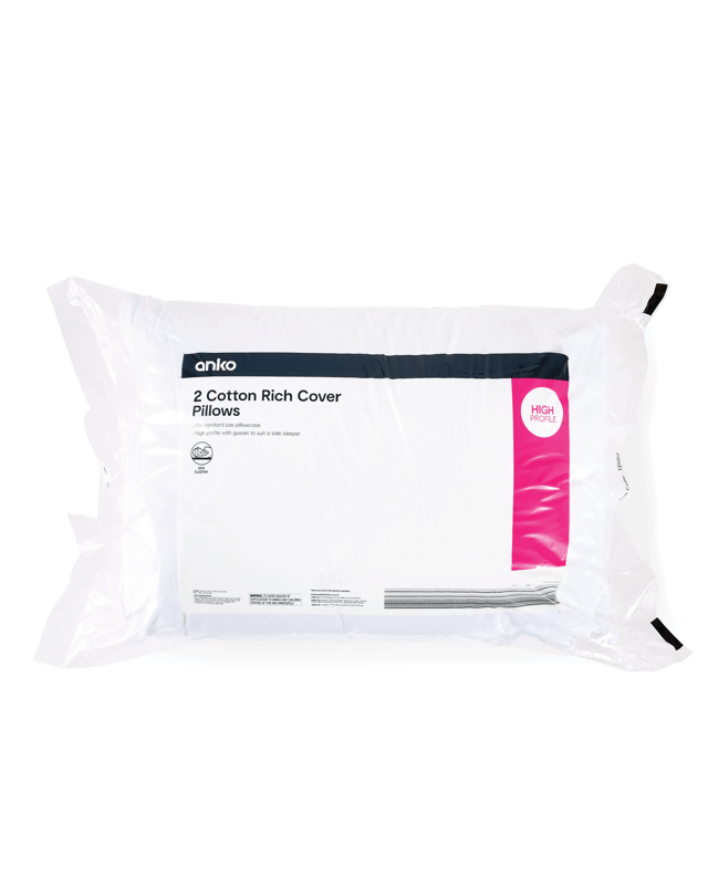 2 Pack Cotton Rich Cover Pillows - High Profile, W
