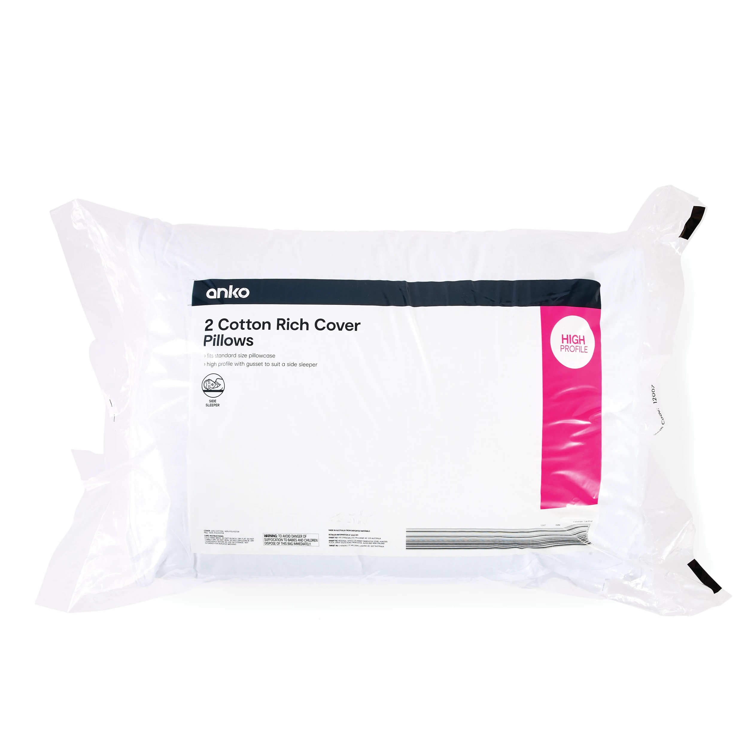 1 2 Pack Cotton Rich Cover Pillows - High Profile, White, 1 of 6