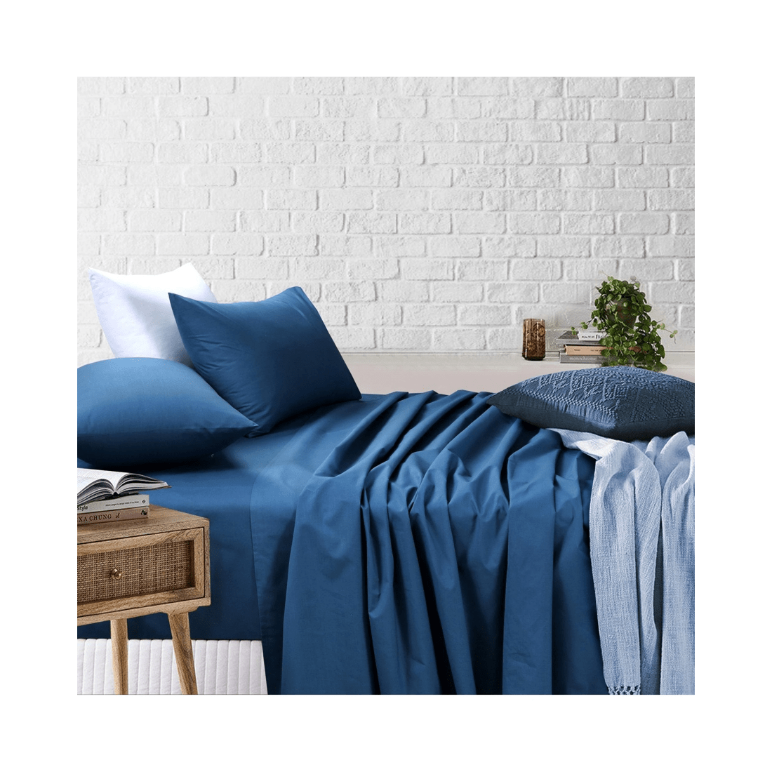 1 Amsons Mid Night Blue Queen Sheet Set – 180TC Cotton/Poly Fitted, Flat &amp; 2 Pillowcases - Blue, 1 of 7
