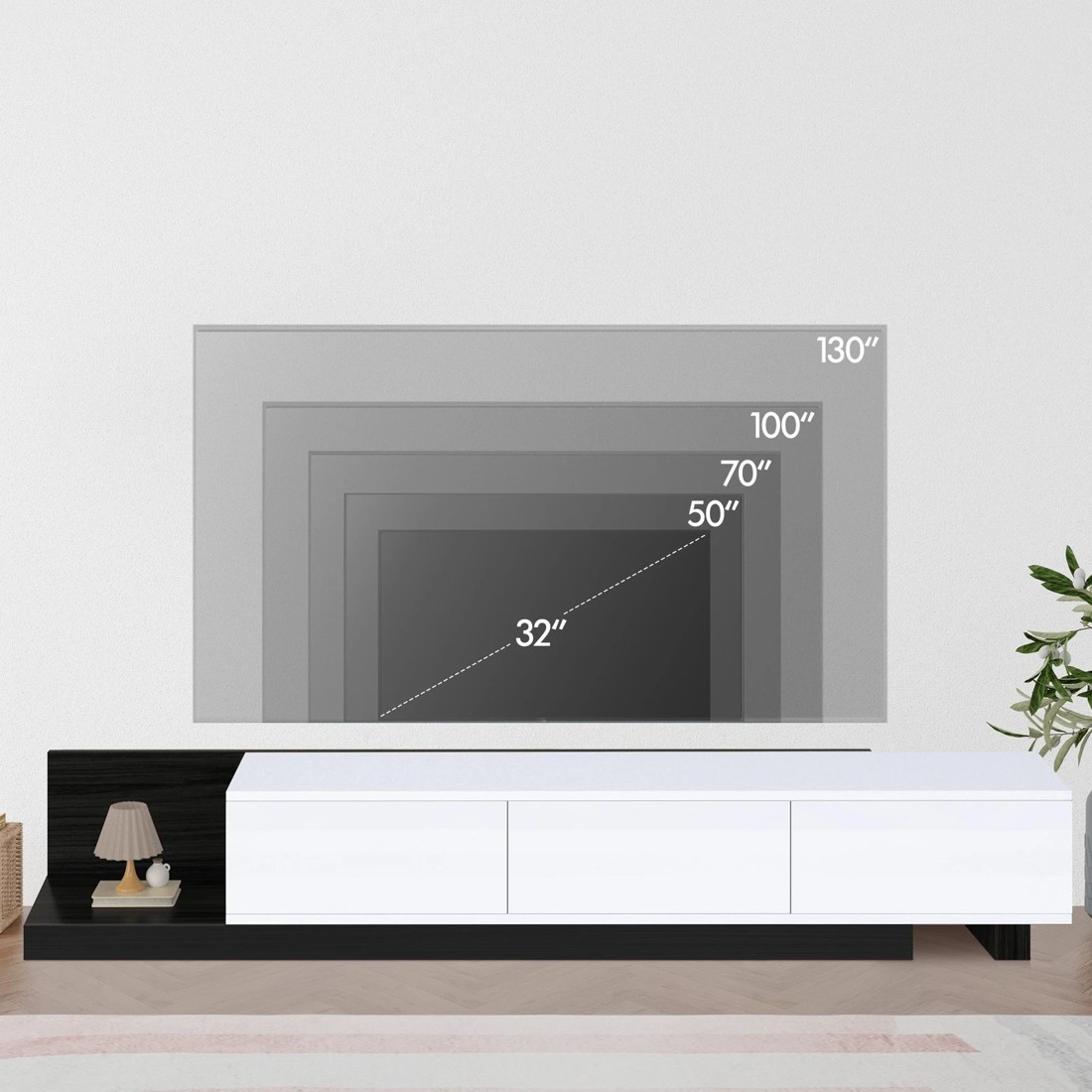 6 Alfordson 200-380cm Extendable Entertainment Unit TV Cabinet Stand Storage Shelf - Black White, 6 of 10