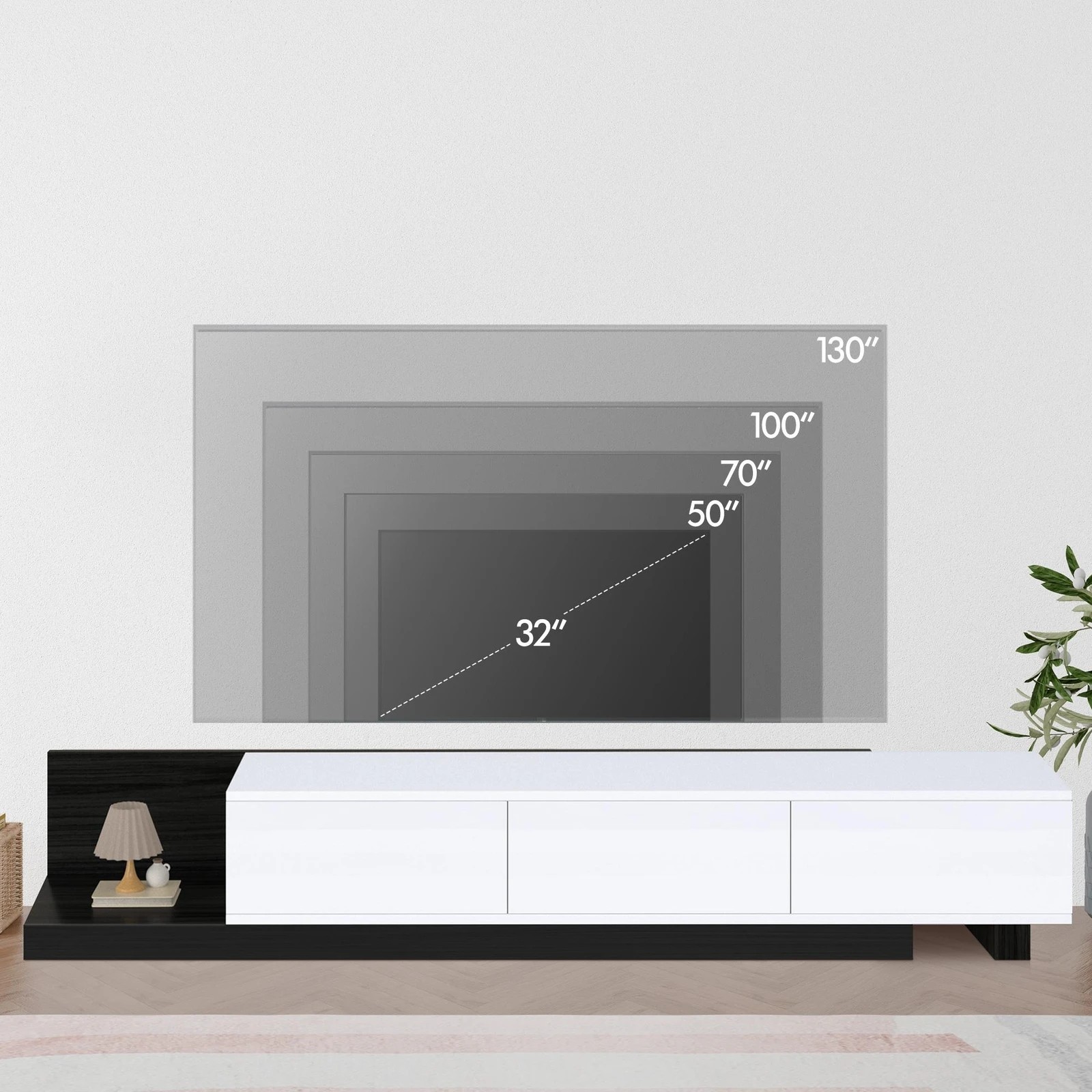 6 Alfordson 200-380cm Extendable Entertainment Unit TV Cabinet Stand Storage Shelf - Black White, 6 of 8