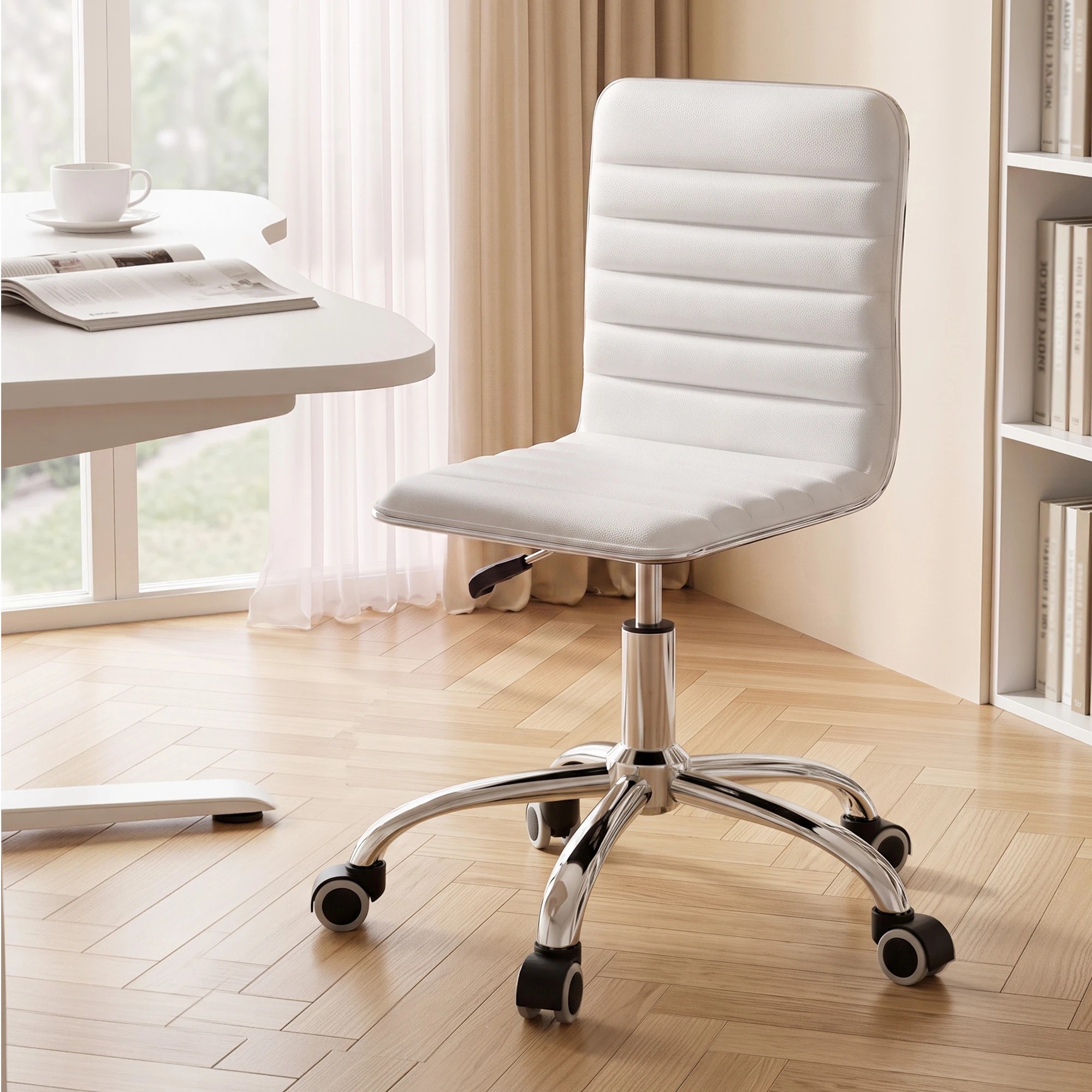 7 Artiss Executive Office Chair Mid Back Armless Computer Desk Chair PU Leather - White, 7 of 7
