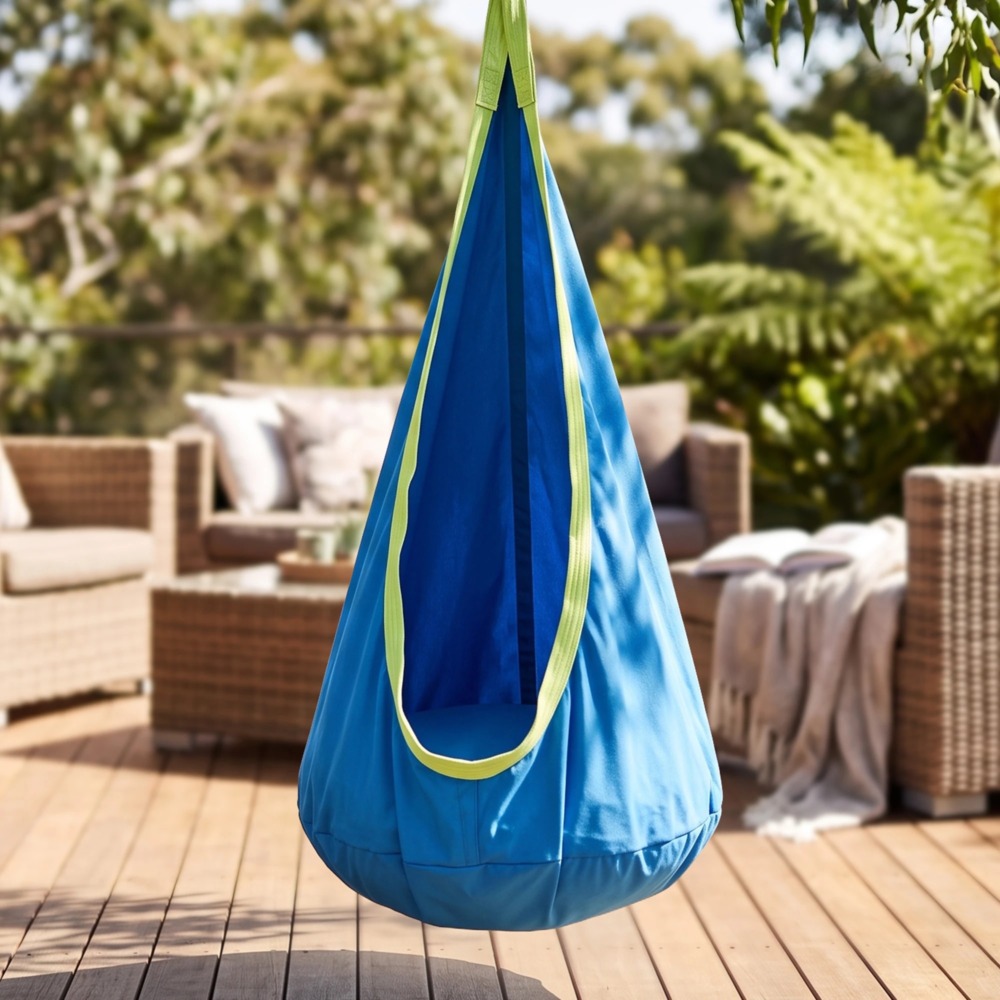 9 Gardeon Kids Hammock Chair Indoor Outdoor Hanging Swinging Tent with Inflatable Cushion 70cmx150cm - Blue, 9 of 9