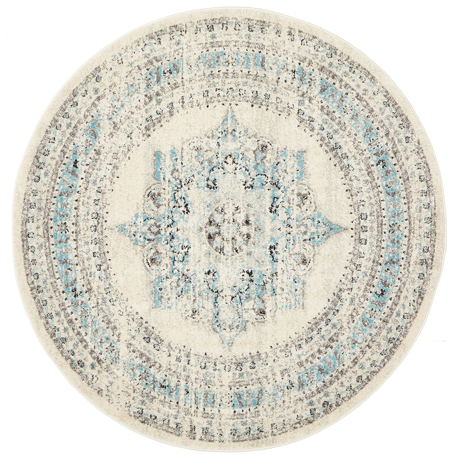 1 Common Ground Rugs Era 922 240x240cm - Large Round Power Loomed Pet Friendly Rug - White, 1 of 7