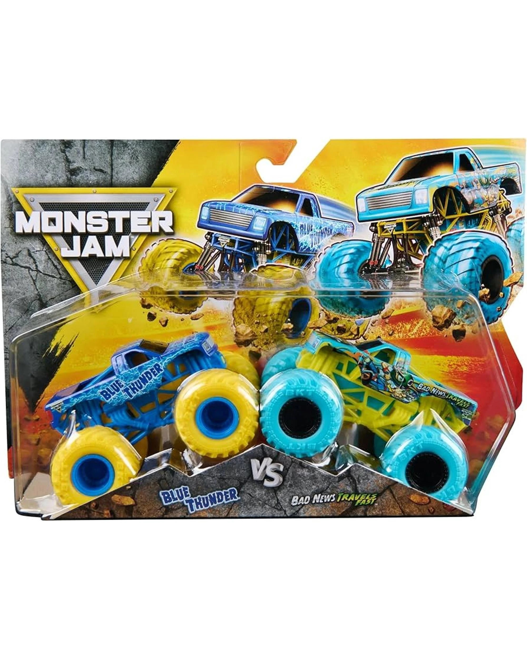 1 Monster Jam Blue Thunder vs Bad News Travels Fast 1:64 Scale 2 Pack, 1 of 4