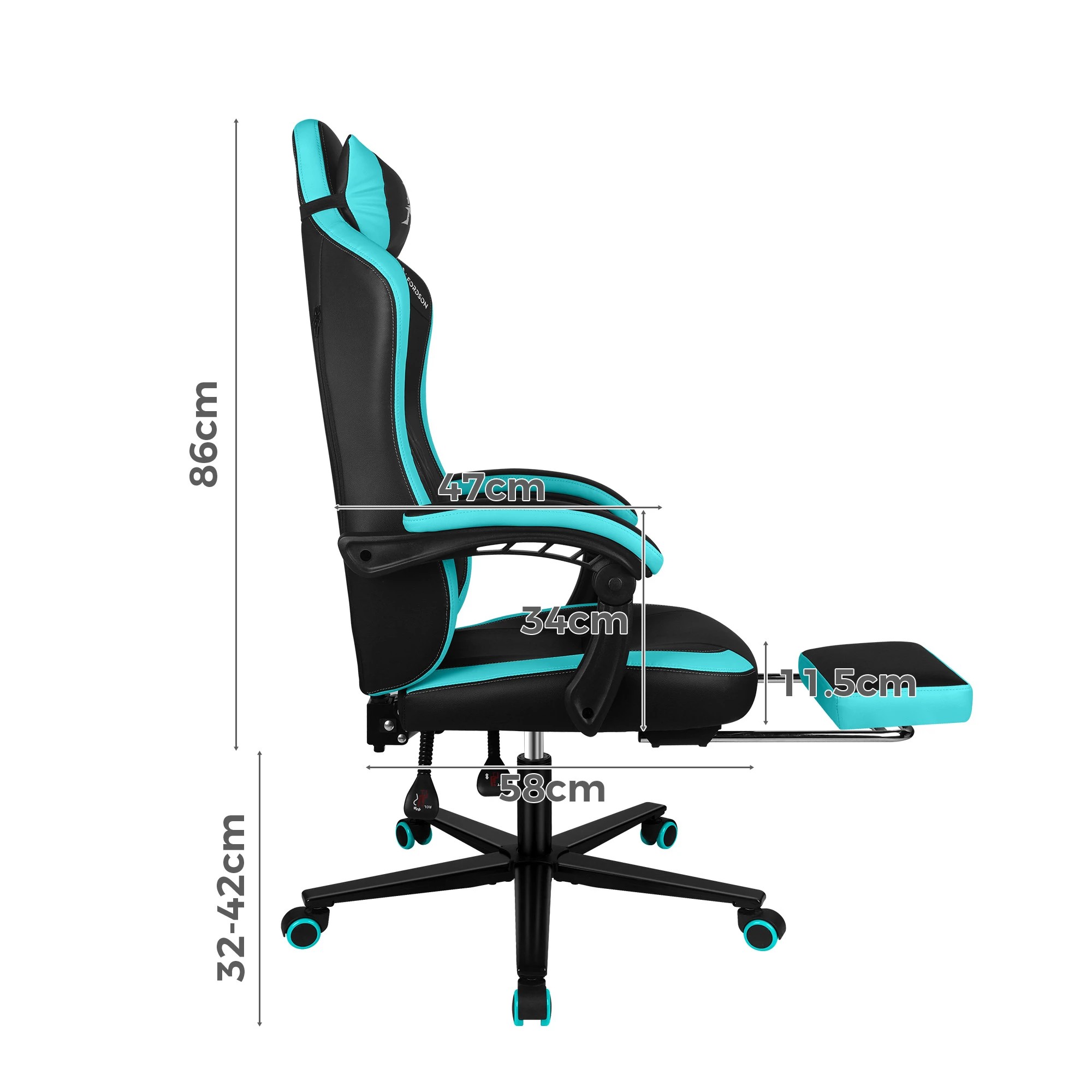 3 Alfordson Gaming Office Chair Ergonomic Computer Footrest Leather - Cyan, 3 of 4