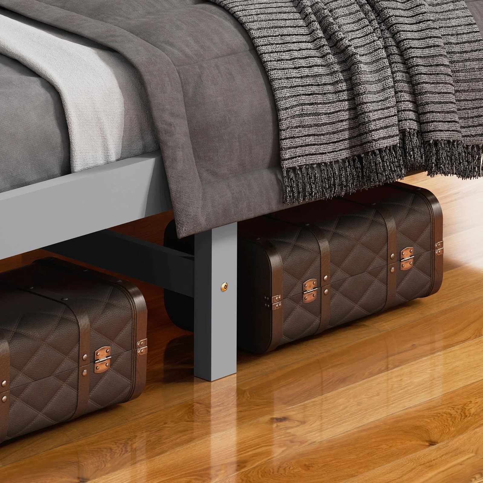 9 Alfordson Bed Frame Wooden King Single Slatted Headboard Timber Fabiano - Grey, 9 of 10