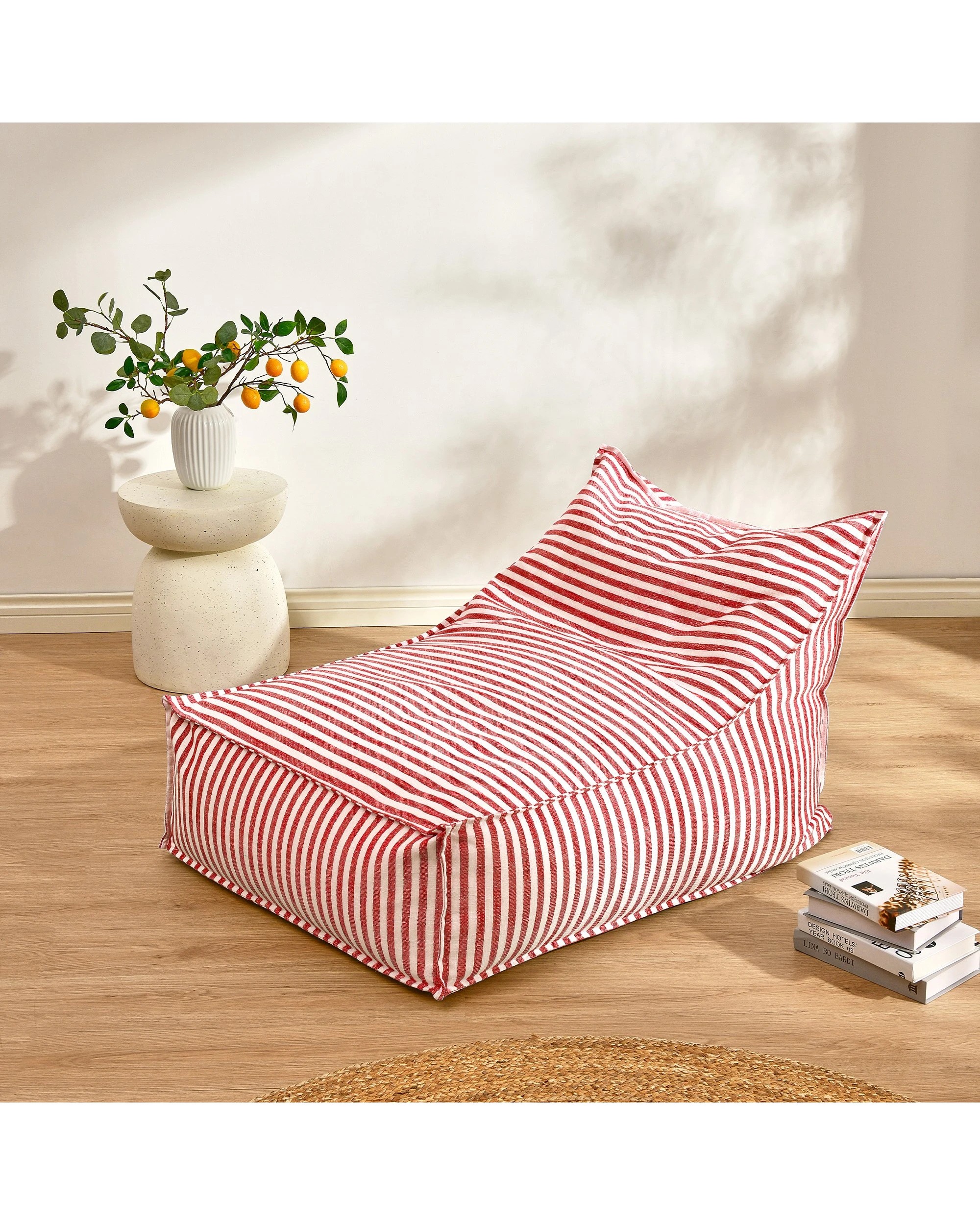 1 Cadence & Co. Oscar Faux Linen One Seater Bean Bag Lounge Cover - Red, 1 of 7