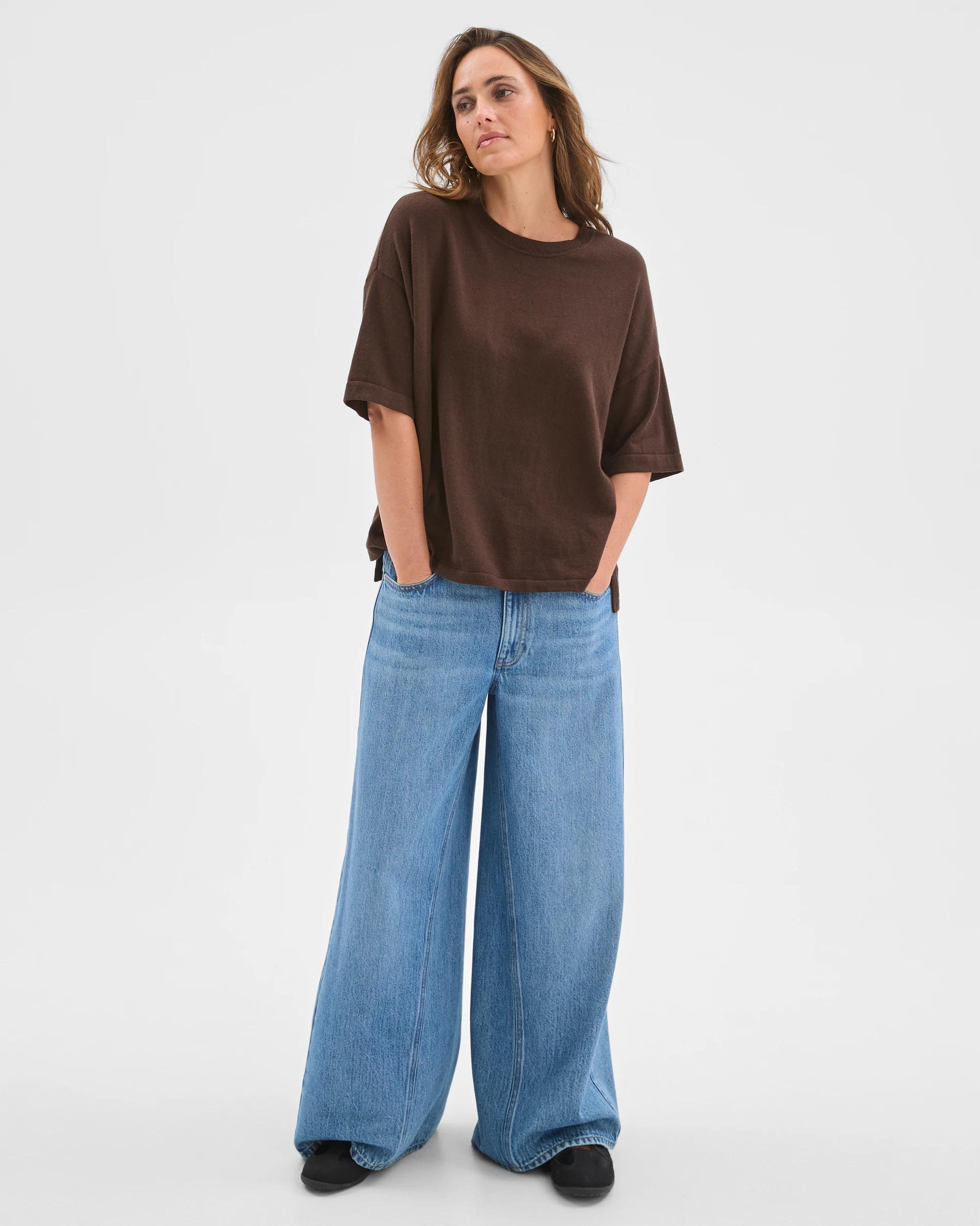 2 Target Woman Cotton Cashmere Crew Neck Knit T-Shirt COFFEE BEAN, 2 of 6