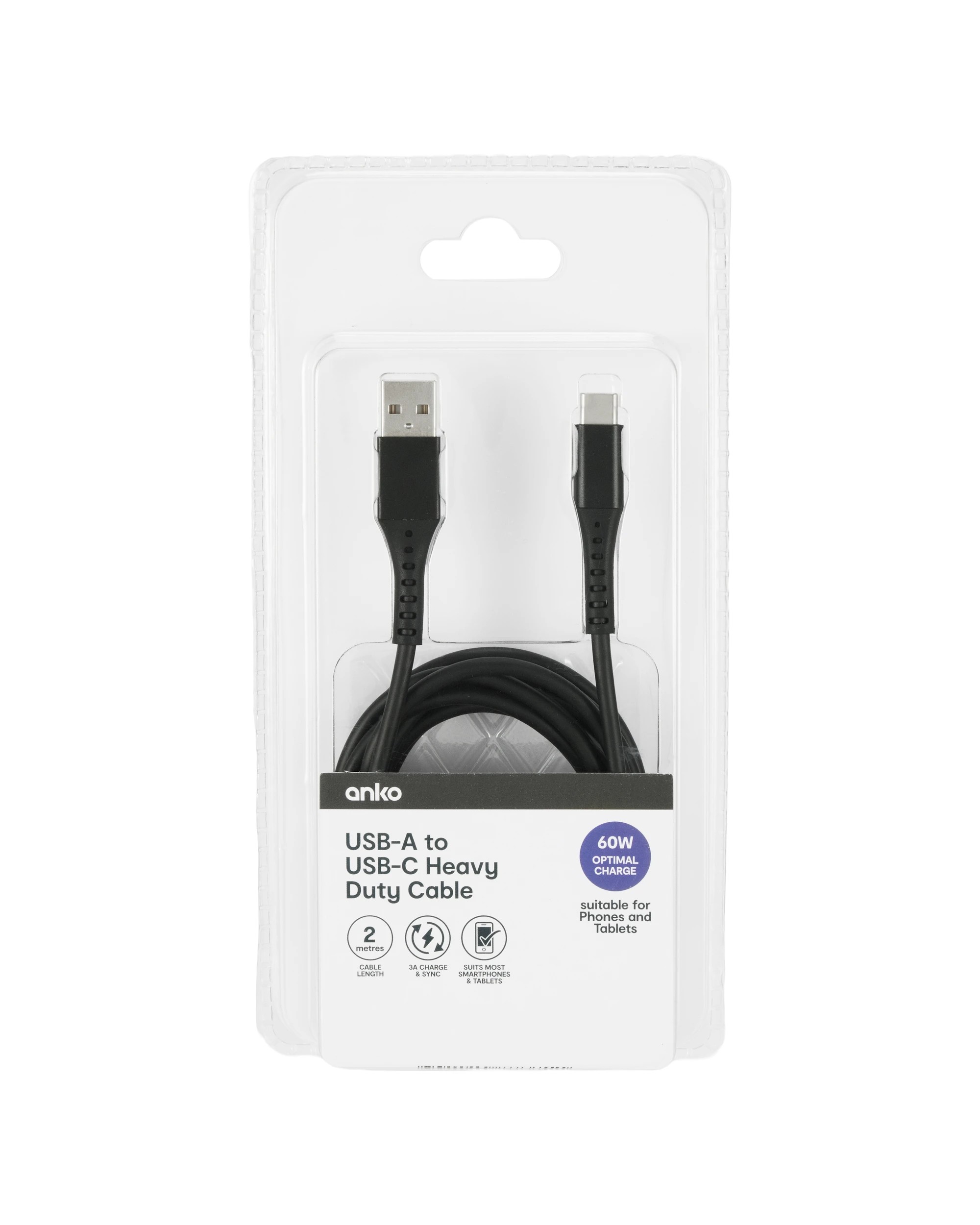 4 USBC Heavy Duty Cable, 2m - Anko - Black, 4 of 5
