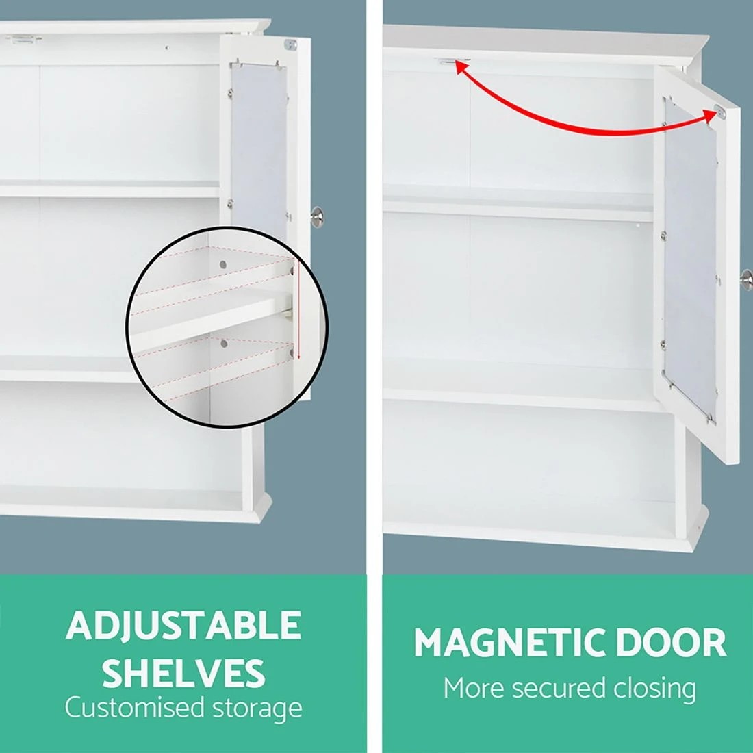 4 Artiss Bathroom Mirror Cabinet Storage Cupboard - White, 4 of 9