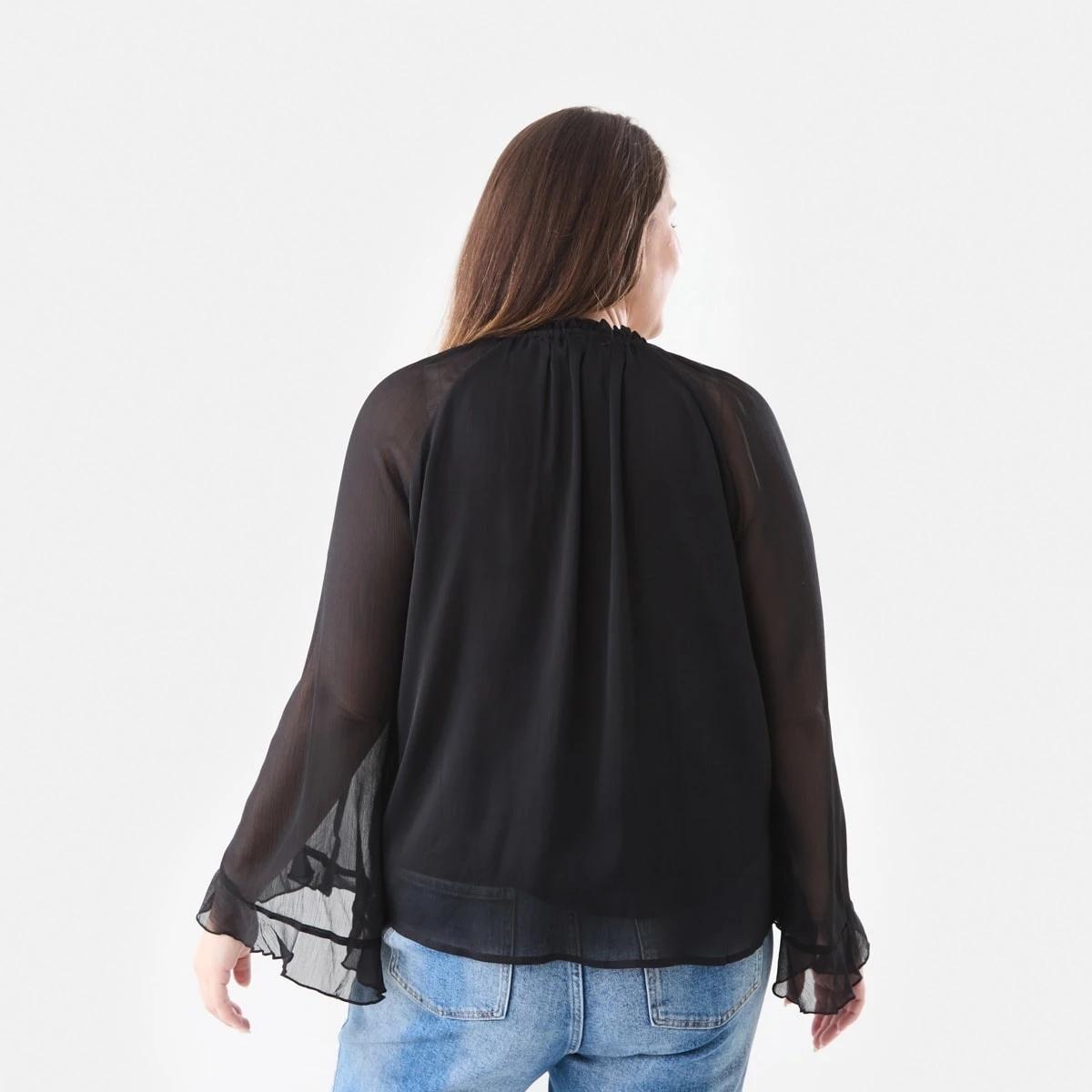 3 Long Sleeve Frill Blouse Black, 3 of 6