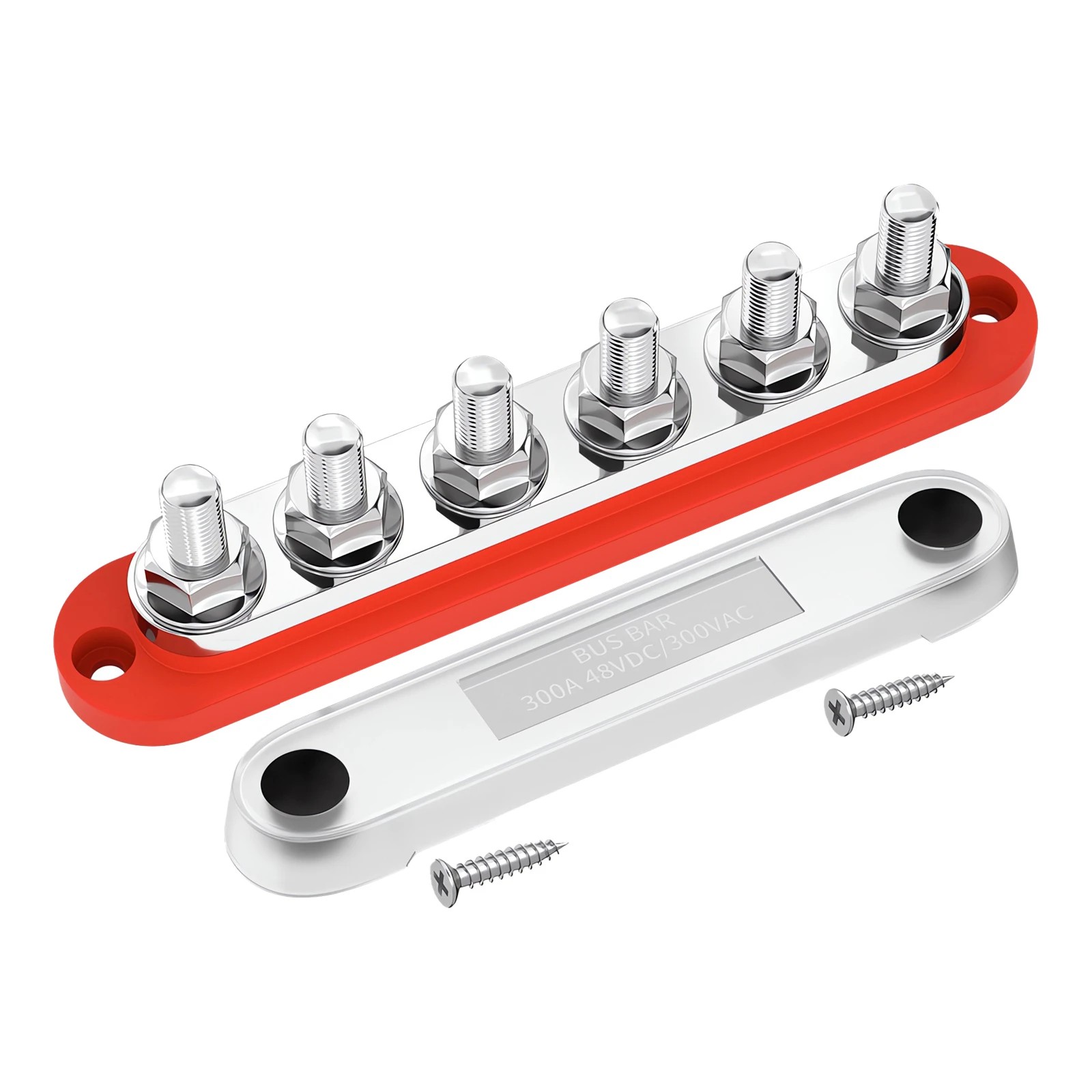 1 VoltX 300A 6-Gang M8 Bus Bar, Red, 12V Power Distribution, 1 of 10