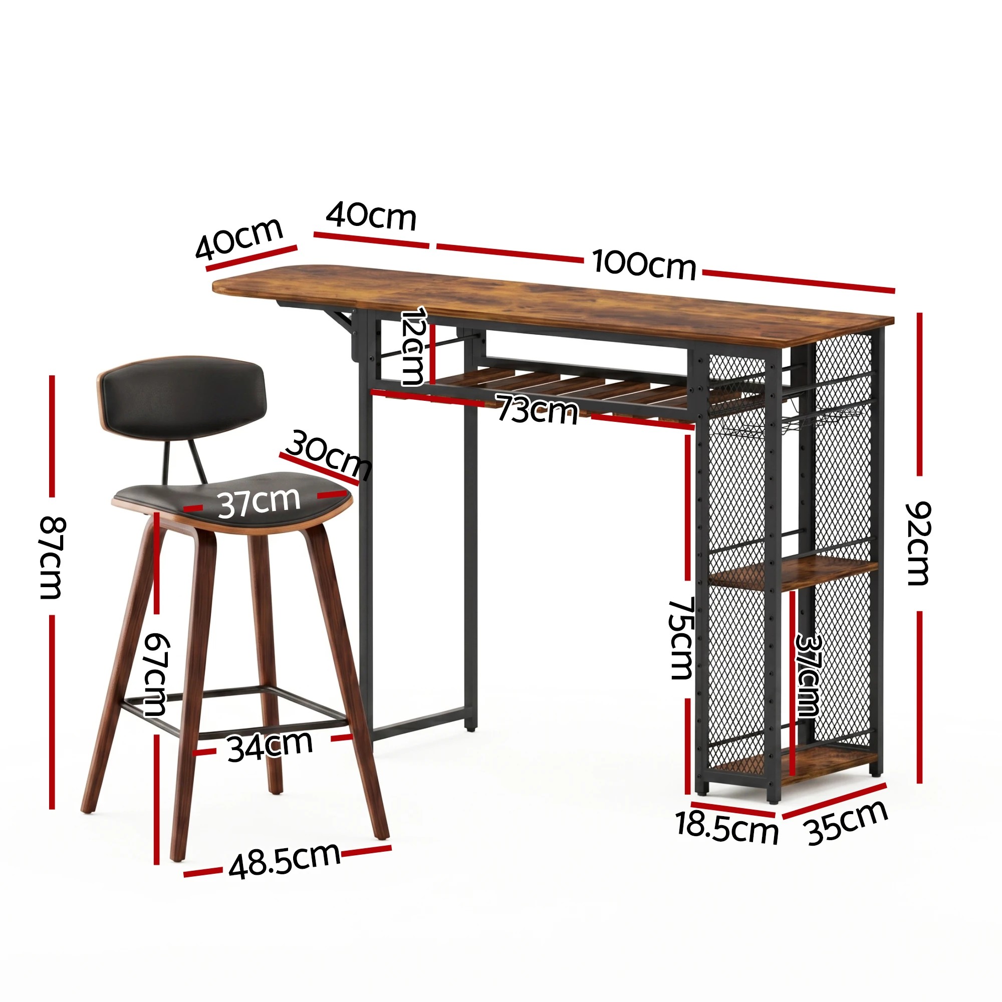 3 Artiss 3PCS Bar Table and Stools Set Dining Table Solid Wood Kitchen Chairs Cafe Pub - Multi, 3 of 9