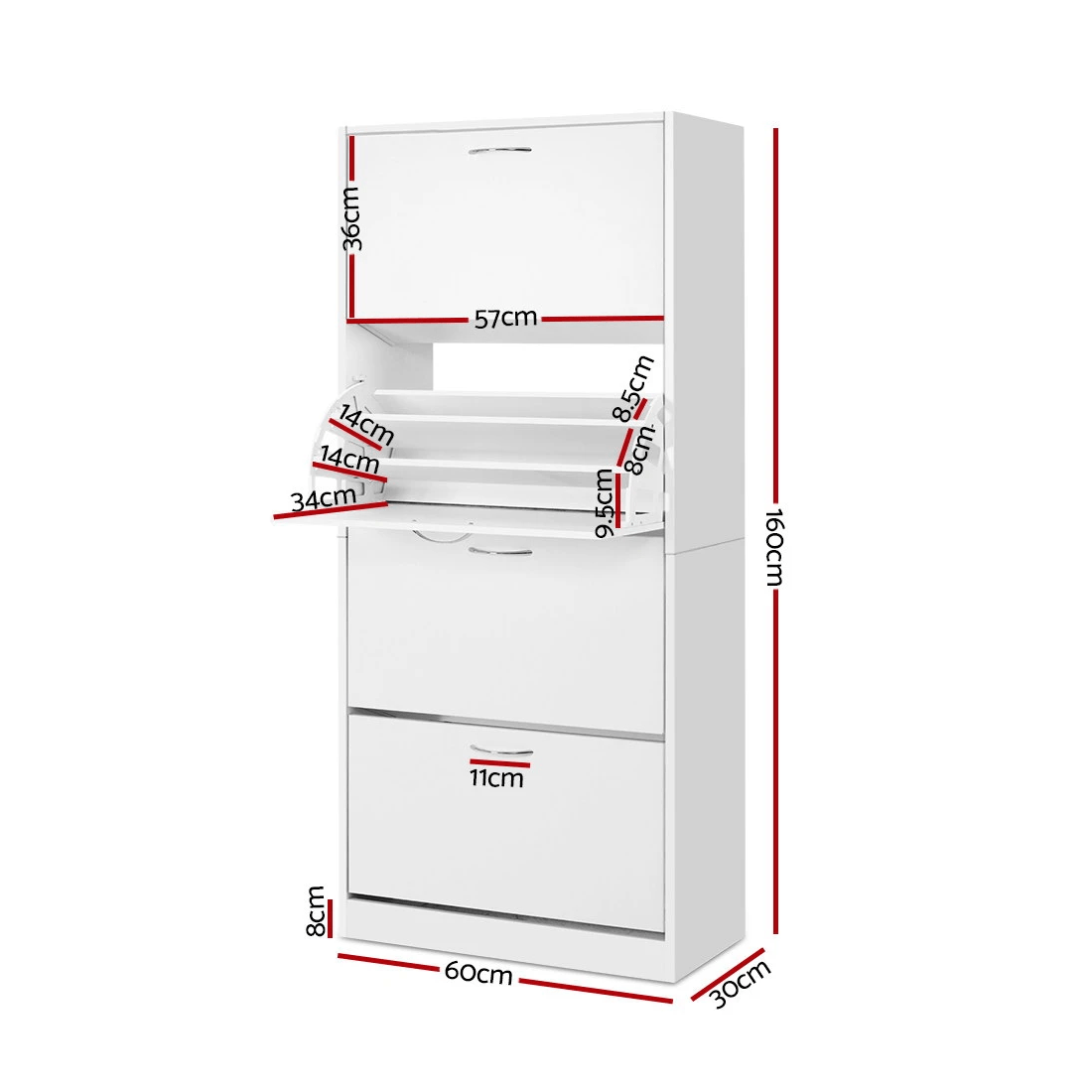 3 Artiss Shoe Rack Cabinet 60 Pairs 4 Doors - White, 3 of 7