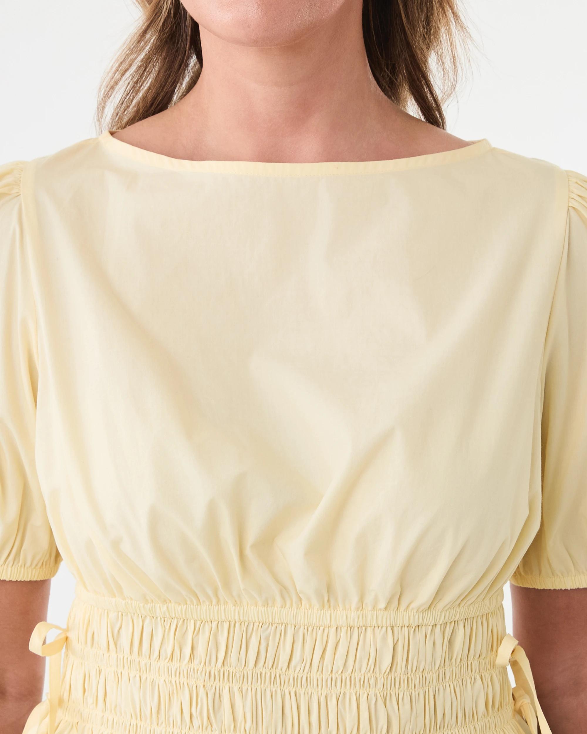 5 Short Sleeve Puff Sleeve Shirred Top Fln Yellow, 5 of 7