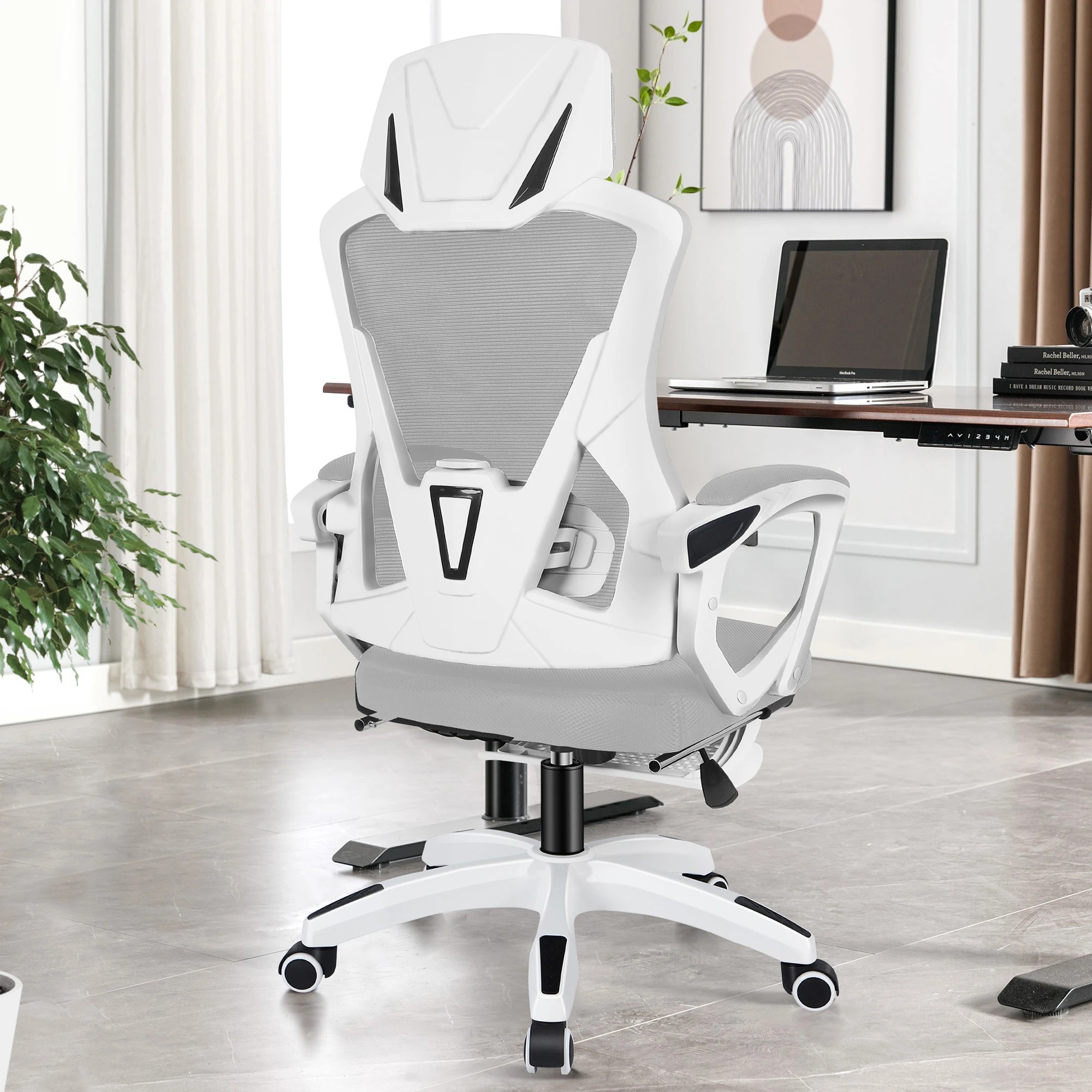 3 Alfordson Mesh Office Chair Gaming Executive Computer Recliner Study Work Seat - White Grey, 3 of 10