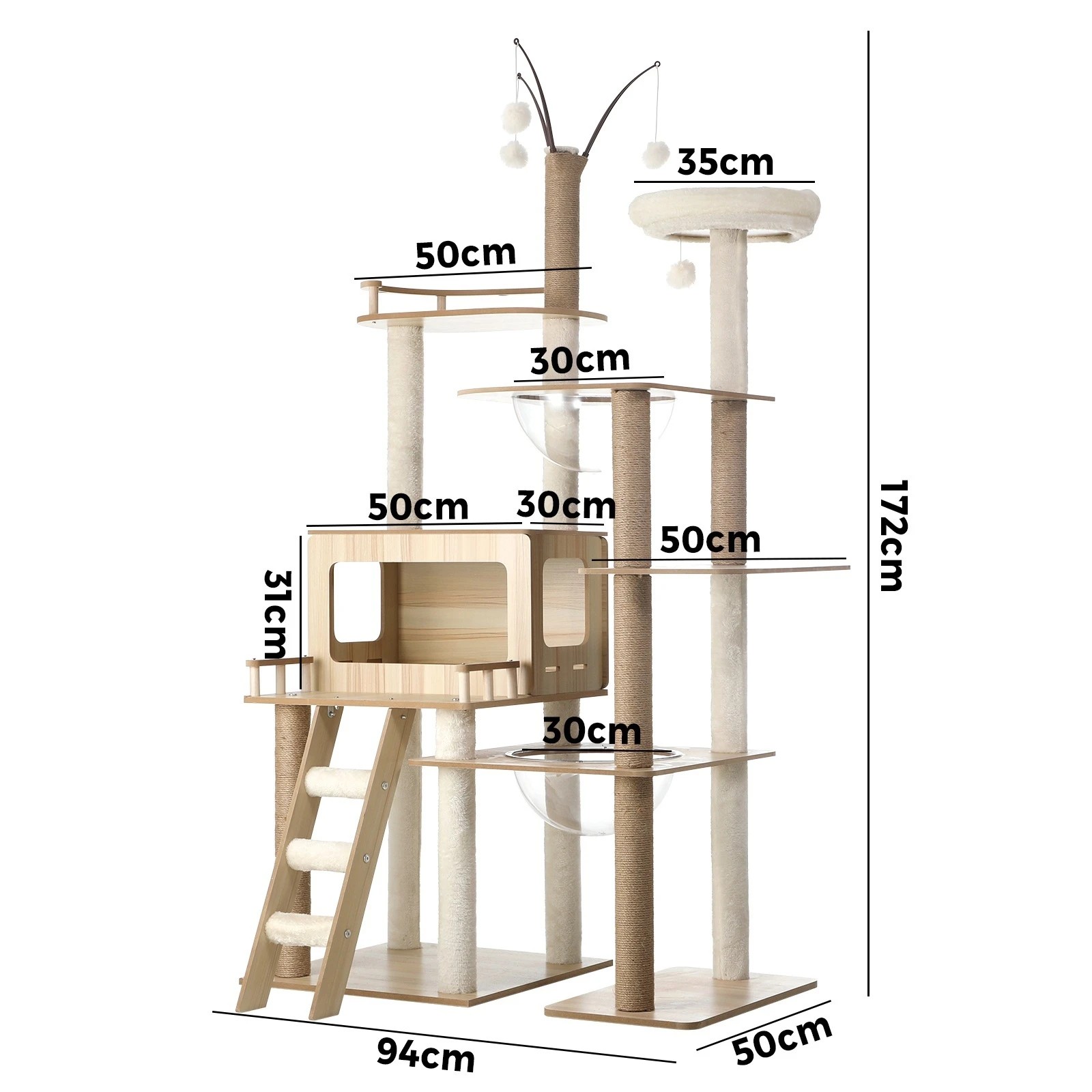 7 Alopet Large Cat Tree Wood Scratcher Scratching Post Tower Condo House Bed 172cm
 - Natural, 7 of 7