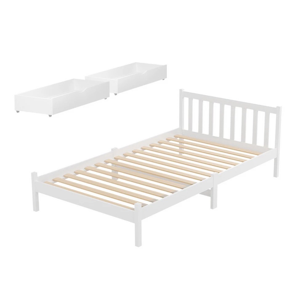 1 Artiss Bed Frame King Single Size Wooden Platform with 2 Storage Drawers - White, 1 of 8