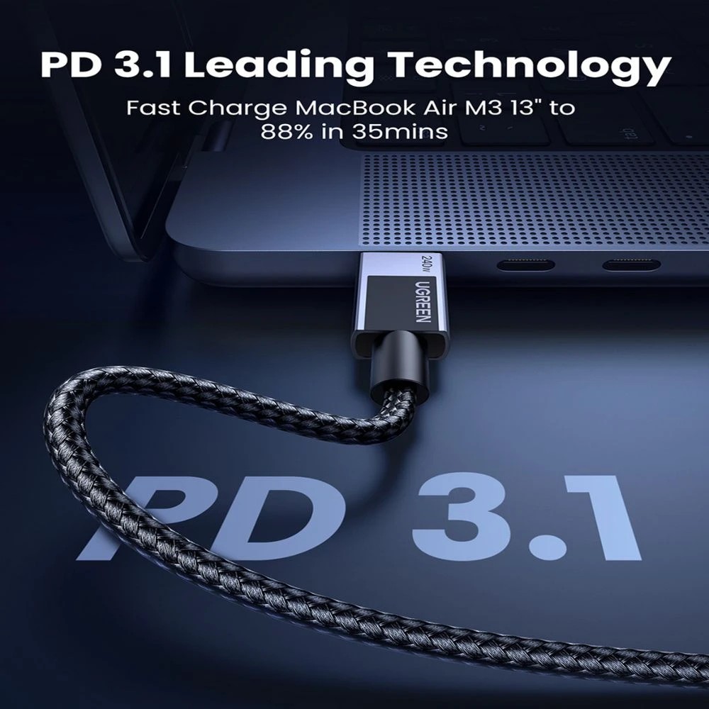 5 UGREEN USB-C to USB-C 5A/240W Braided Cable 1M Space Grey, 5 of 7