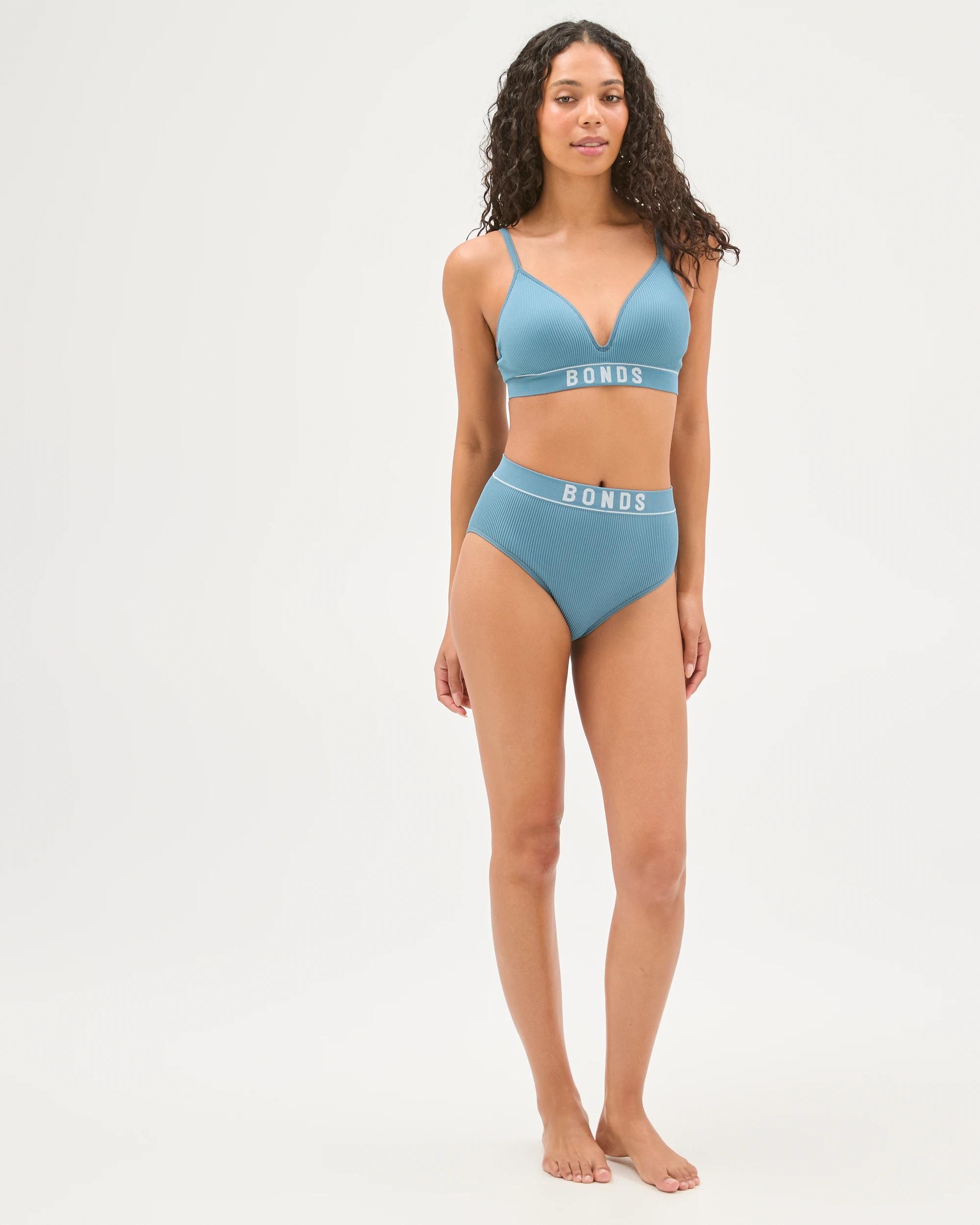 3 Womens Retro Rib Hi Hi Briefs - Bonds DUSTED TEAL, 3 of 6