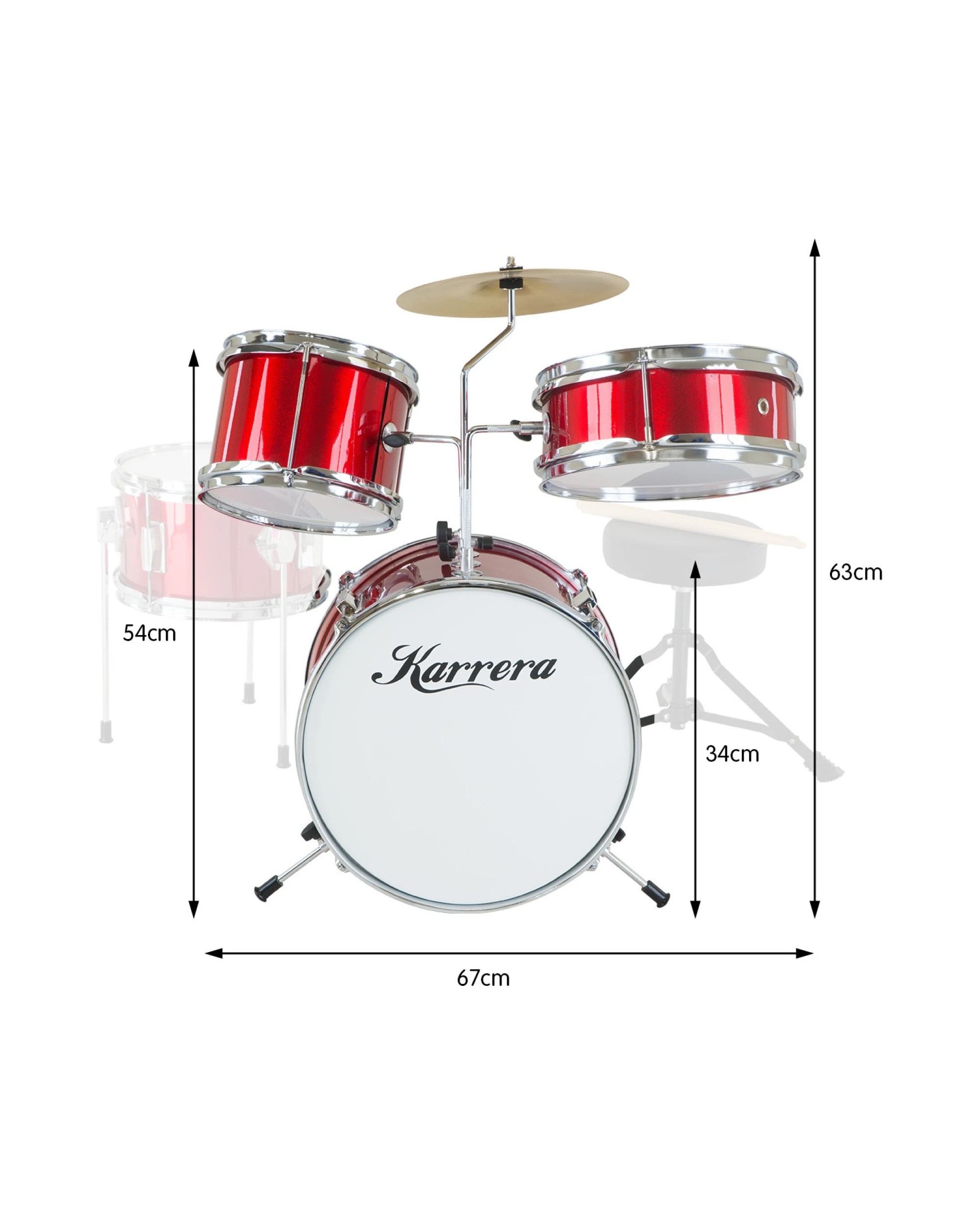 2 Karrera Kids 4pc Drum Set Kit in Red - Red, 2 of 7