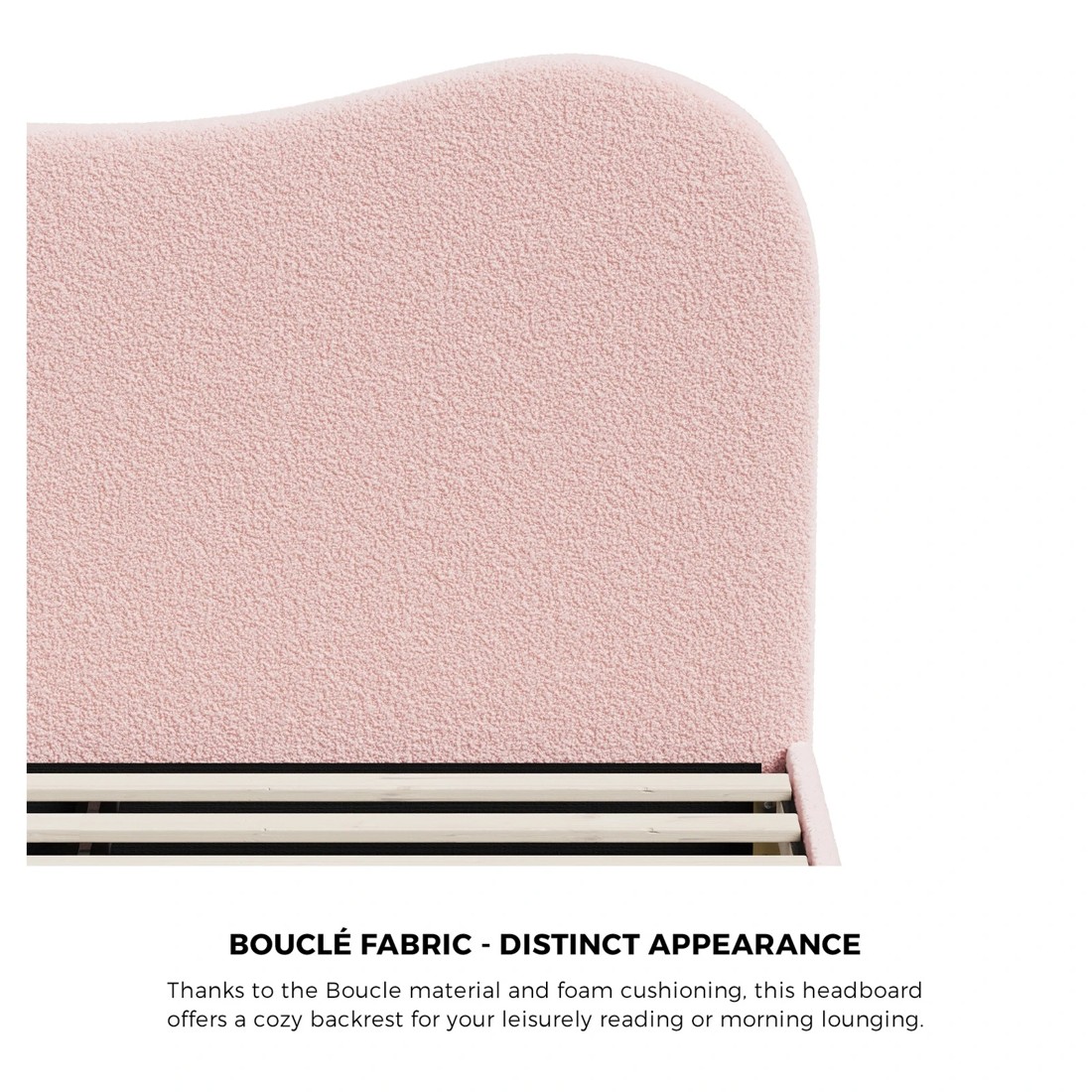 4 Oikiture Bed Frame Queen Size Boucle Cloud Shape Headboard - Pink, 4 of 9