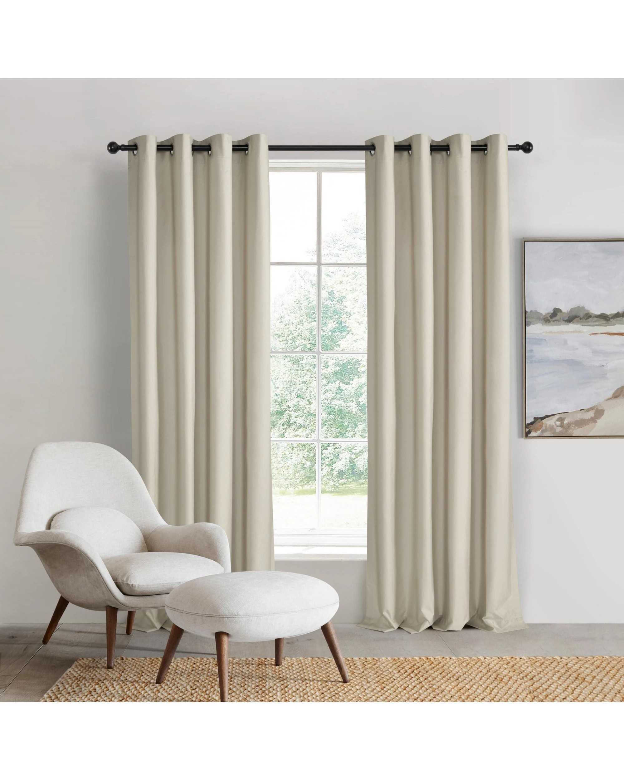 1 Sherwood Home Orlando Blockout Eyelet Curtain Pair 140x223cm - Sand, 1 of 5