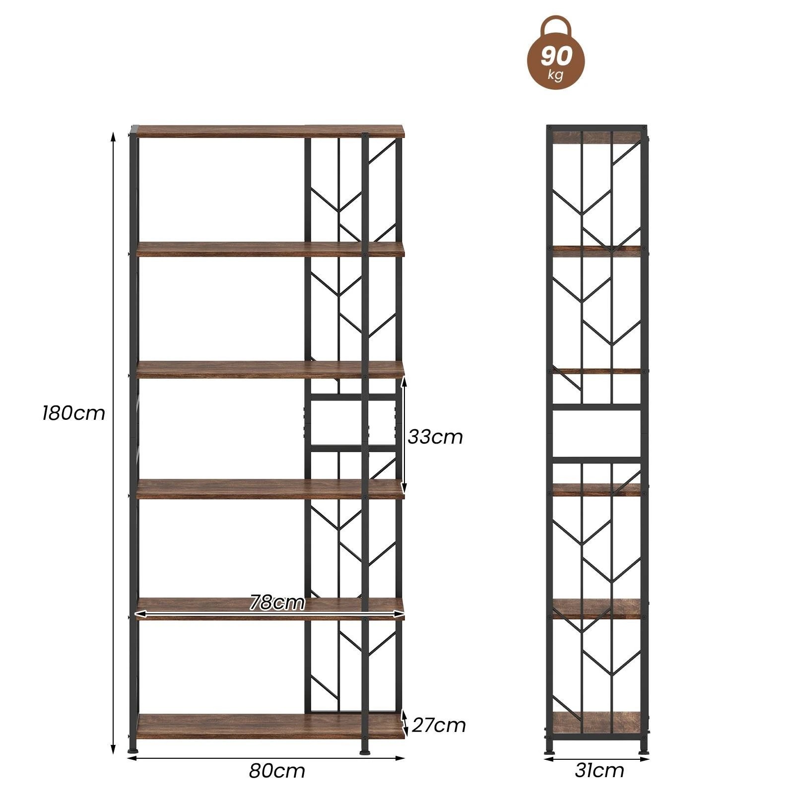 3 Costway 6-Tier Bookshelf Modern Geometric Bookcase w/2 Anti-tipping Kits Display Storage Rack - Brown, 3 of 3