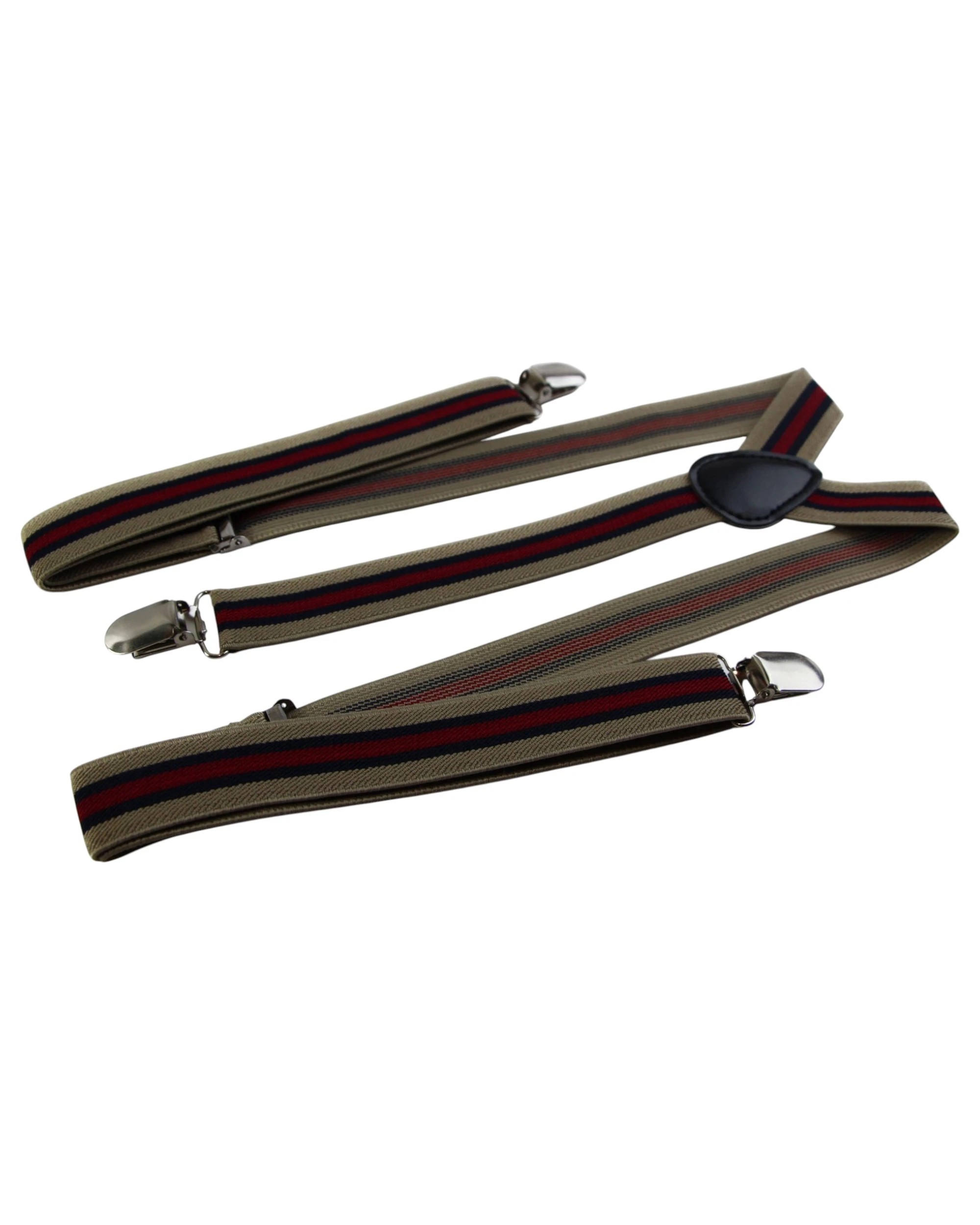 2 Zasel Mens Adjustable Latte, Red & Navy Striped Patterned Suspenders - Multi - Multi, 2 of 3