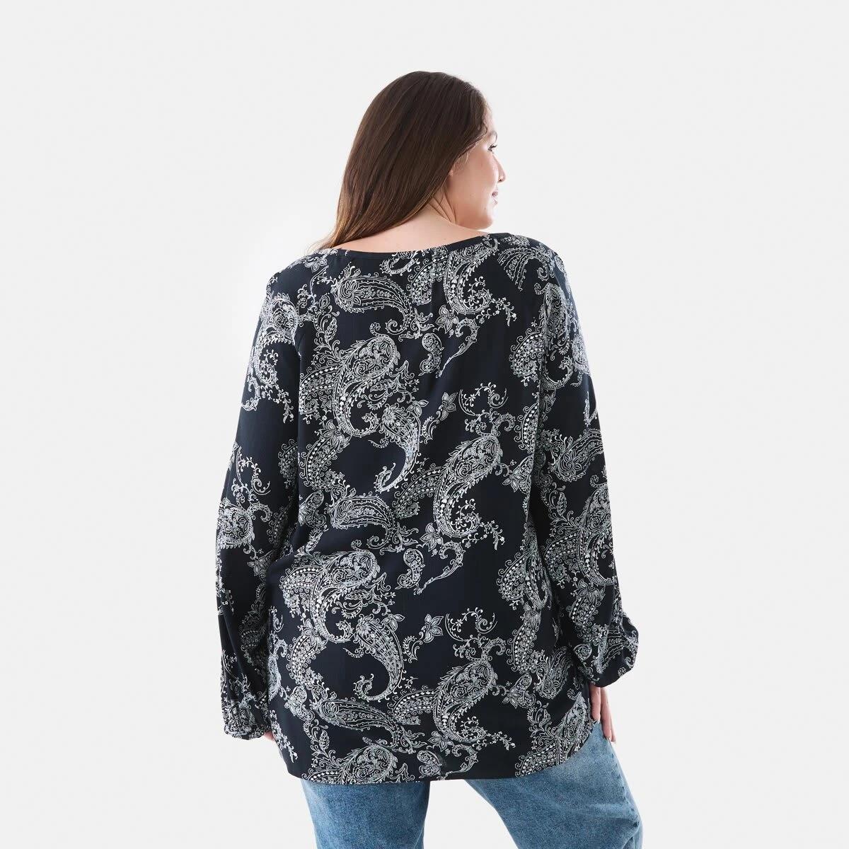 3 Curve Long Sleeve Tassel Blouse Nvy Paisly, 3 of 6