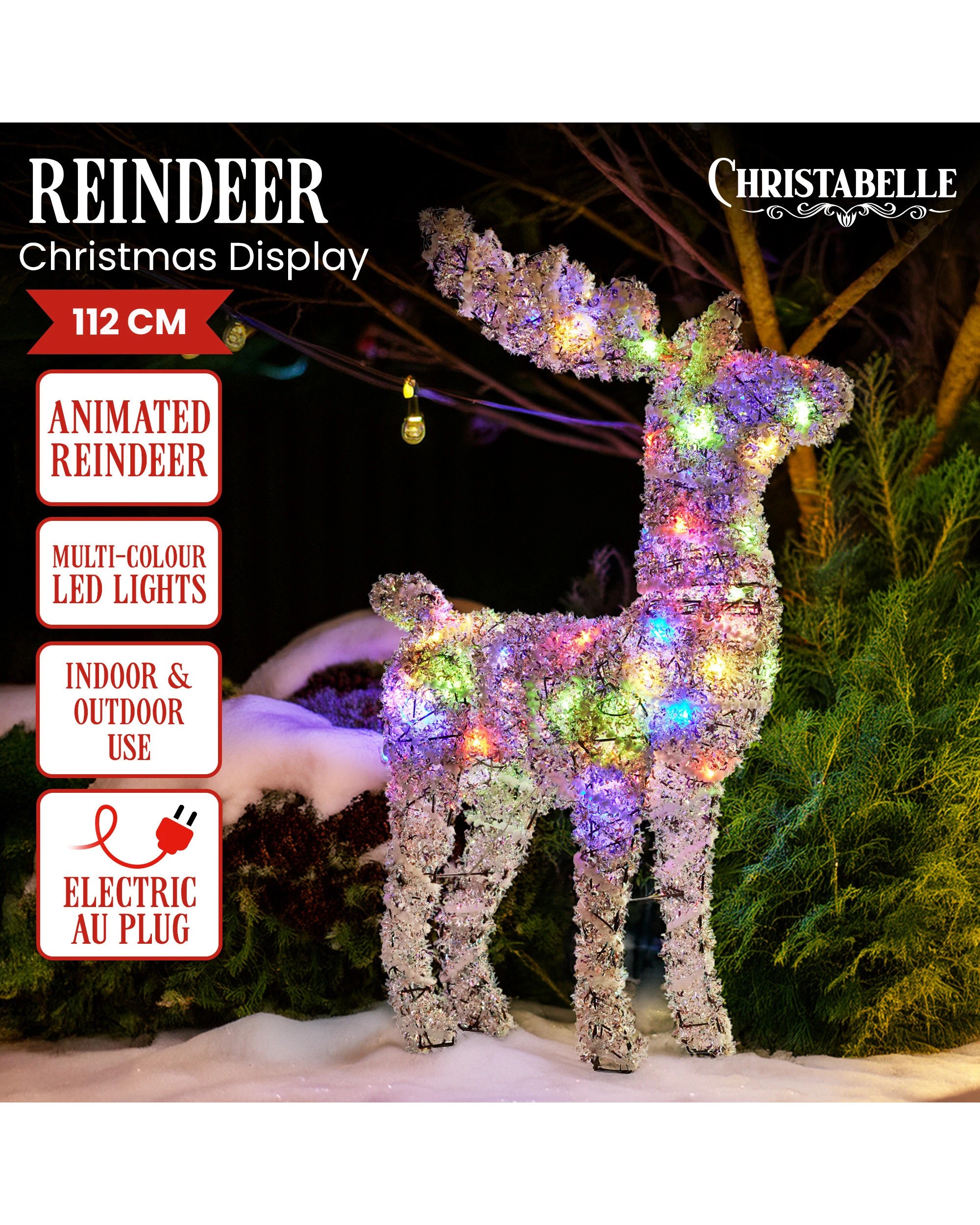 2 Christabelle 112cm Animated Reindeer Christmas Led Lights Indoor Outdoor Yard Statue Decoration, 2 of 7