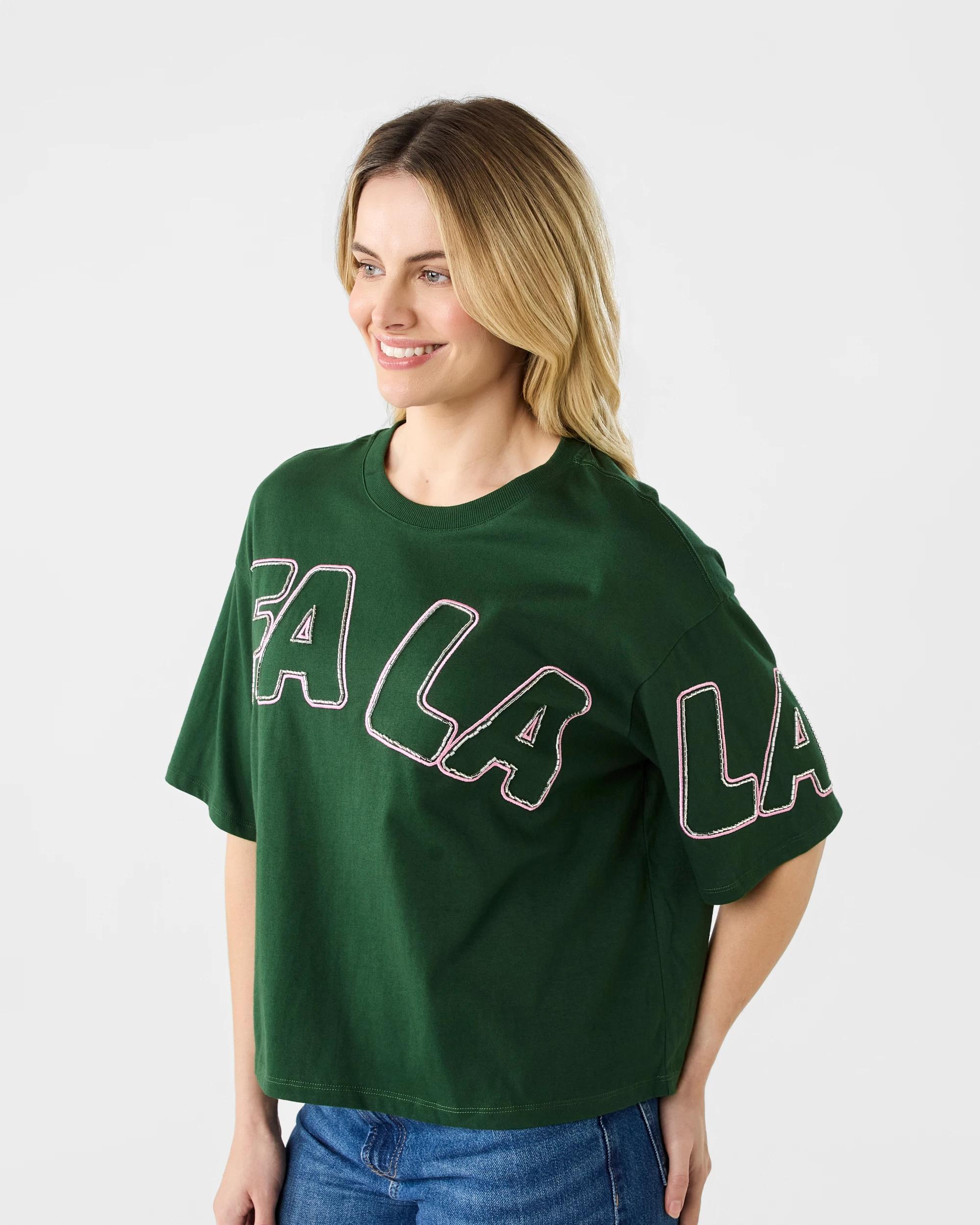 1 Short Sleeve Oversized Chopped  Christmas Beaded T-shirt Green, 1 of 6