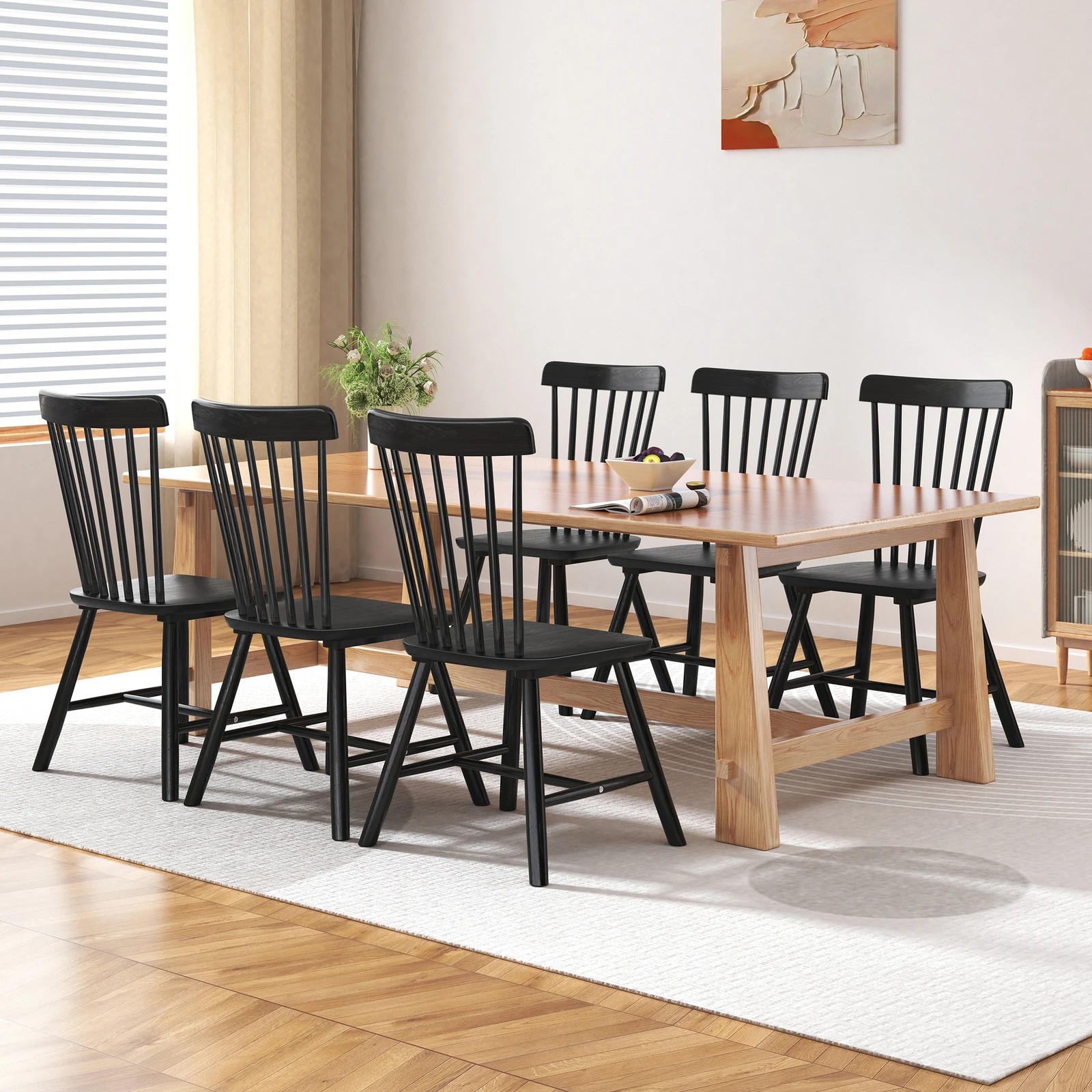 7 Alfordson 4x Dining Chairs Kitchen Lounge Cafe Retro Solid Wood Modern - Black, 7 of 10