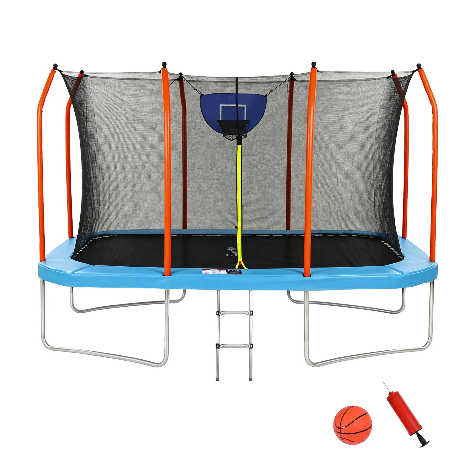 1 Everfit 12FT Kids Rectangle Trampoline Rebounder with Basketball Set Enclosure Net Ladder - Blue, 1 of 9