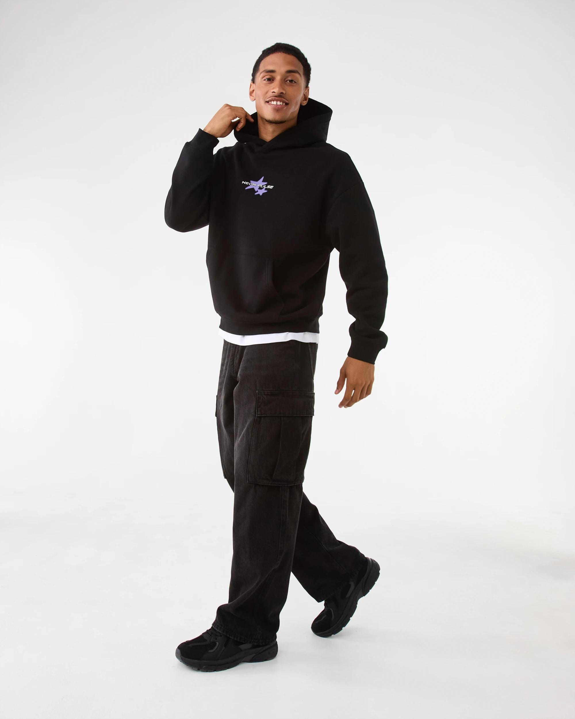 3 Oversized Boxy Print Hoodie Blk Neonps, 3 of 9