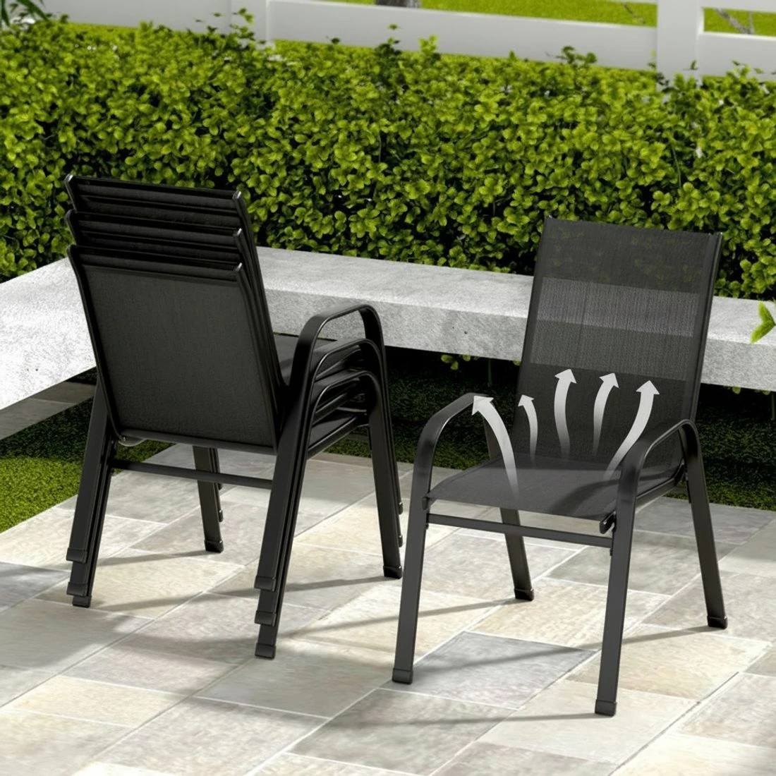 6 Gardeon 7PC Outdoor Dining Set Table and Chairs - Black, 6 of 7
