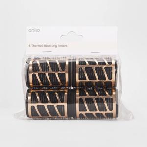 4 Pack Thermal Blow Dry Rollers - Medium, Black and Gold Look