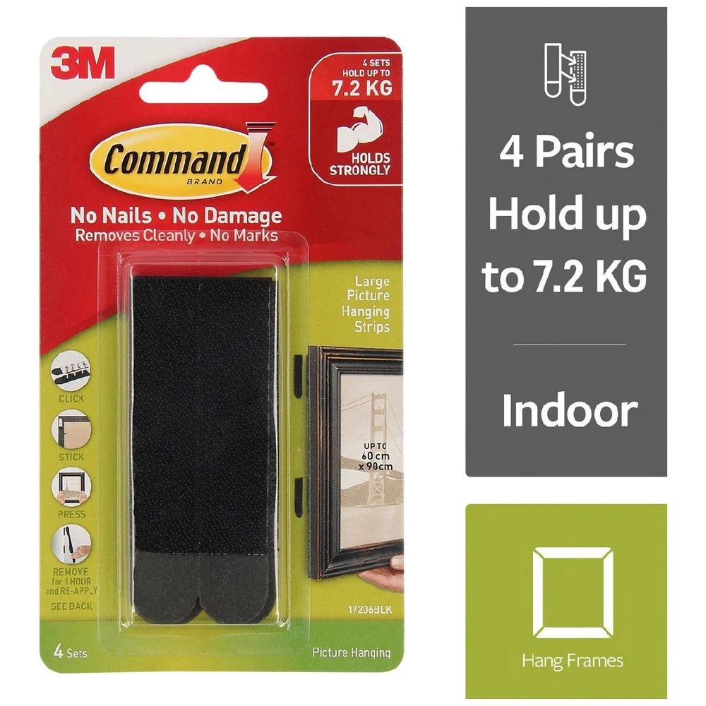 1 3M Command Large Picture Hanging Strip Black 4 Pack, 1 of 1