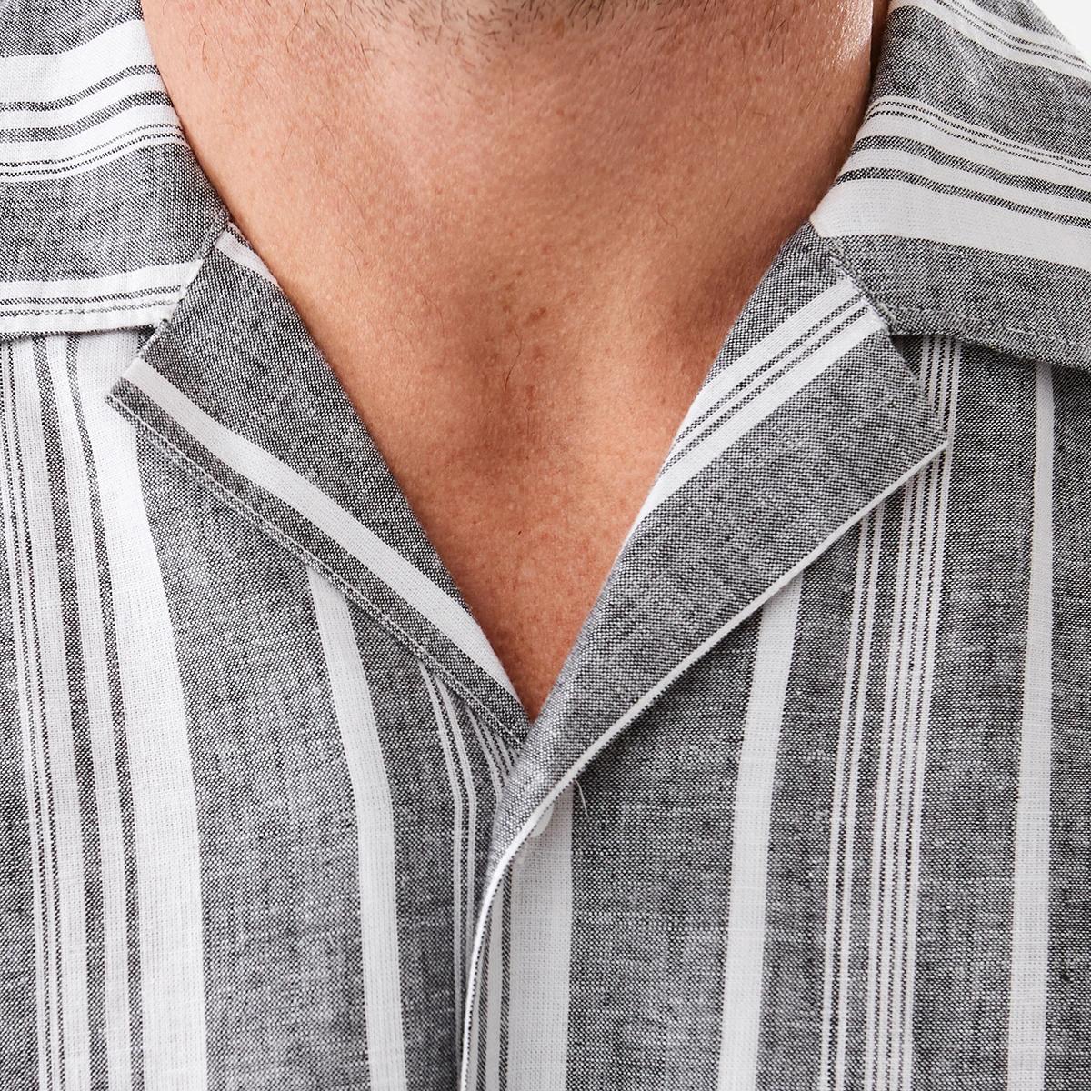 5 Short Sleeve Striped Linen Blend Shirt Blk Stripe, 5 of 6